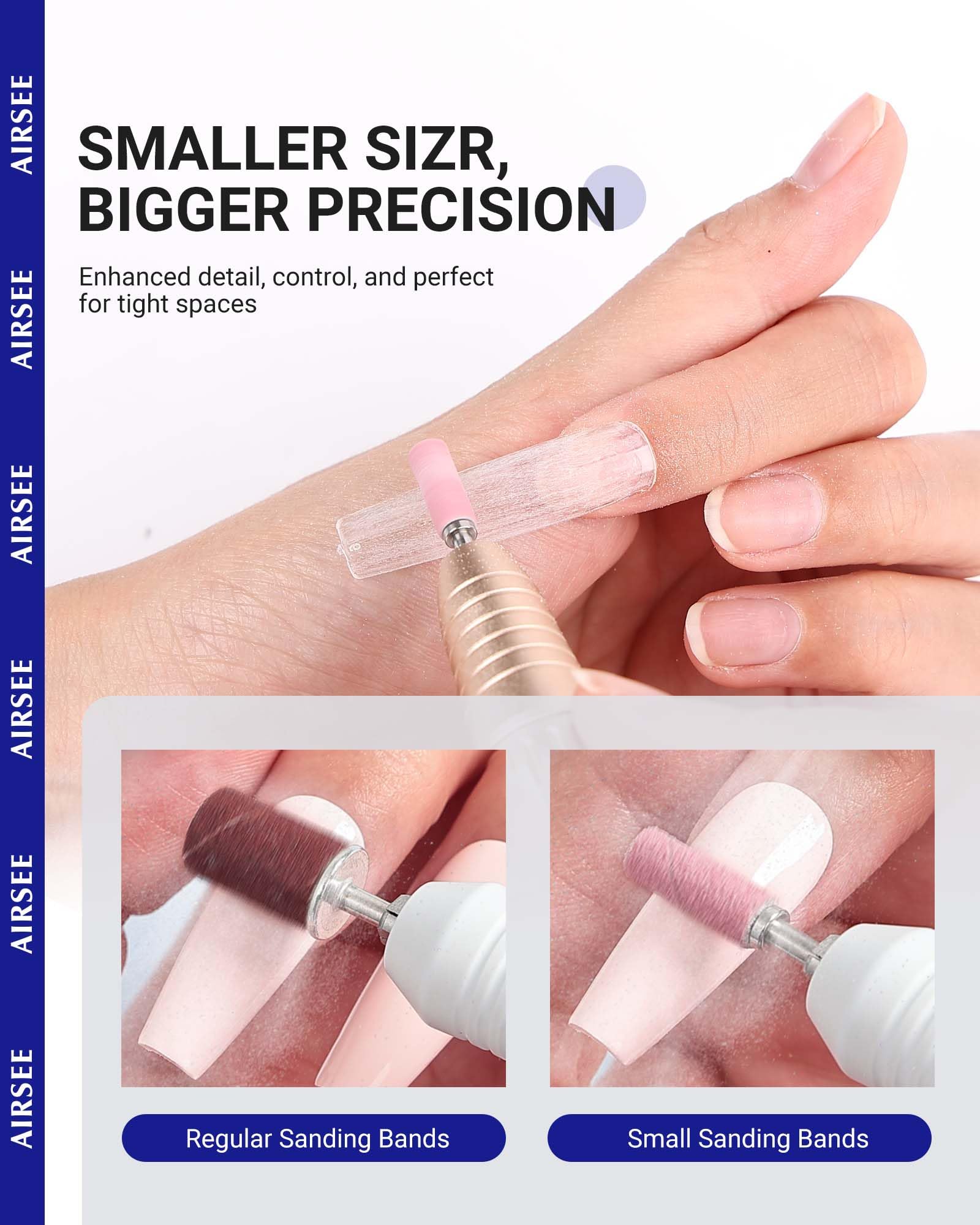 Professional AIRSEE 3.1mm Small Sanding Bands for Electric Nail Drill - 80 Piece Set with 120/180/240 Grit - Acrylic Nail File Attachments & 1 Mandrel Bit - Mini Sander for Manicure & Pedicure (White, Pink, Black) - Perfect for Salon, Home Nail Care & DIY Beauty