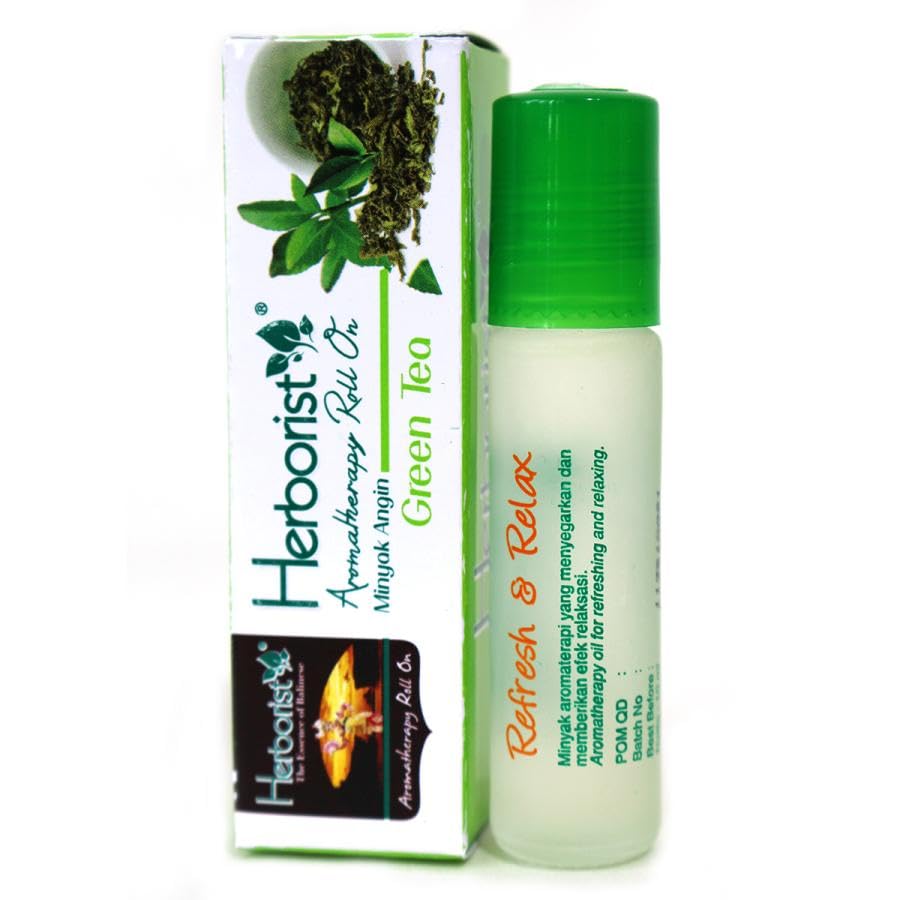 Herborist Green Tea Aromatherapy Roll-On 10ml - Relaxing Essential Oil for Stress Relief & Sleep, Perfect for Travel, Office & Home Use