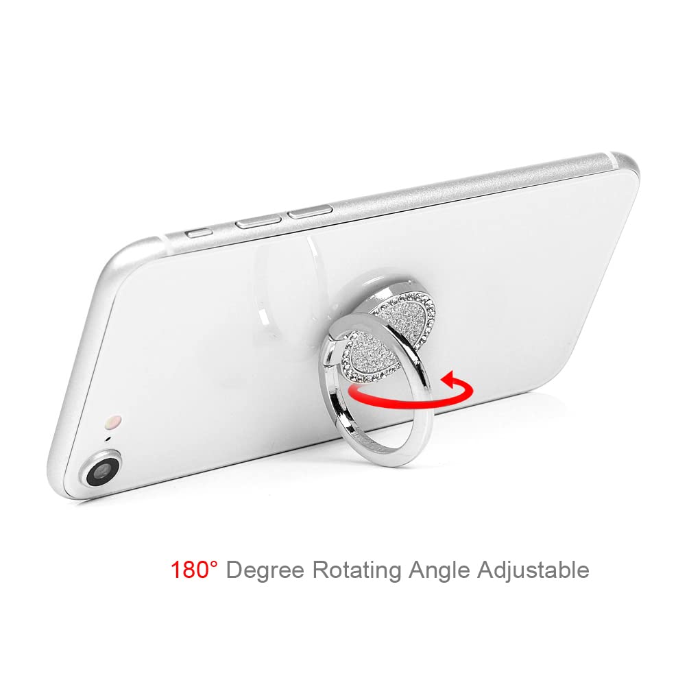 Mavis's Diary Bling Cell Phone Ring Stand Holder - Universal 360° Rotation Metal Buckle Tablet Finger Grip Kickstand for iPhone, Galaxy, LG, Google, Moto & All Smartphones (Silver) - Perfect for Work, Travel, and Video Calls