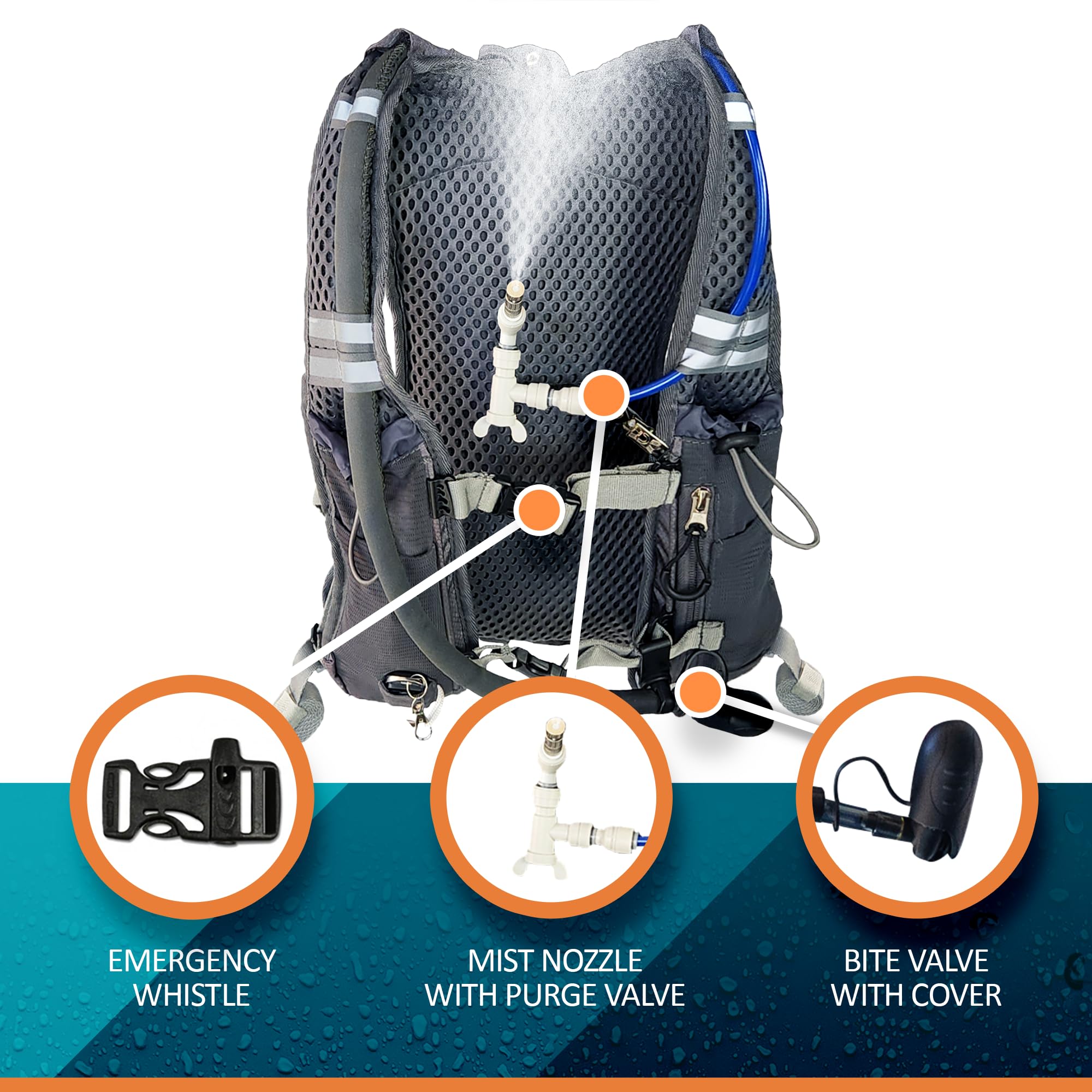 ExtremeMIST Hydration Backpack with 2L Water Reservoir - Lightweight Personal Water Mister & Drinking Backpack for Hiking, Cycling, Running, Climbing, Biking | Stay Cool & Hydrated During Outdoor Adventures (Gray, Small to Large Size) | Perfect for Hot Weather Workouts, Trail Running & Mountain Excursions