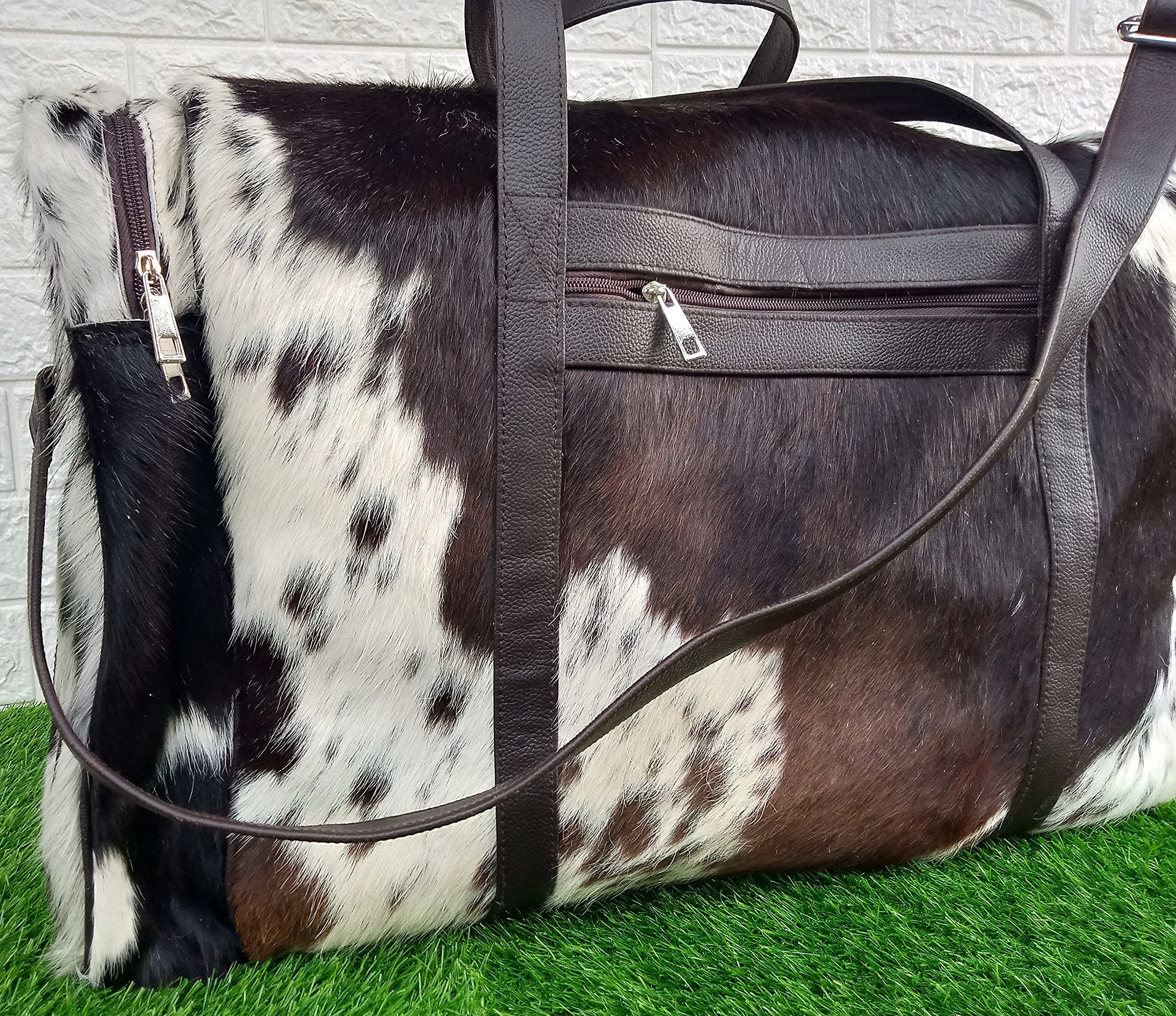 Premium Extra Large Cowhide Duffel Bag - Tricolor Leather Travel, Gym & Weekender Overnight Bag | Durable & Stylish for Business Trips, Vacation & Sports Gear Storage