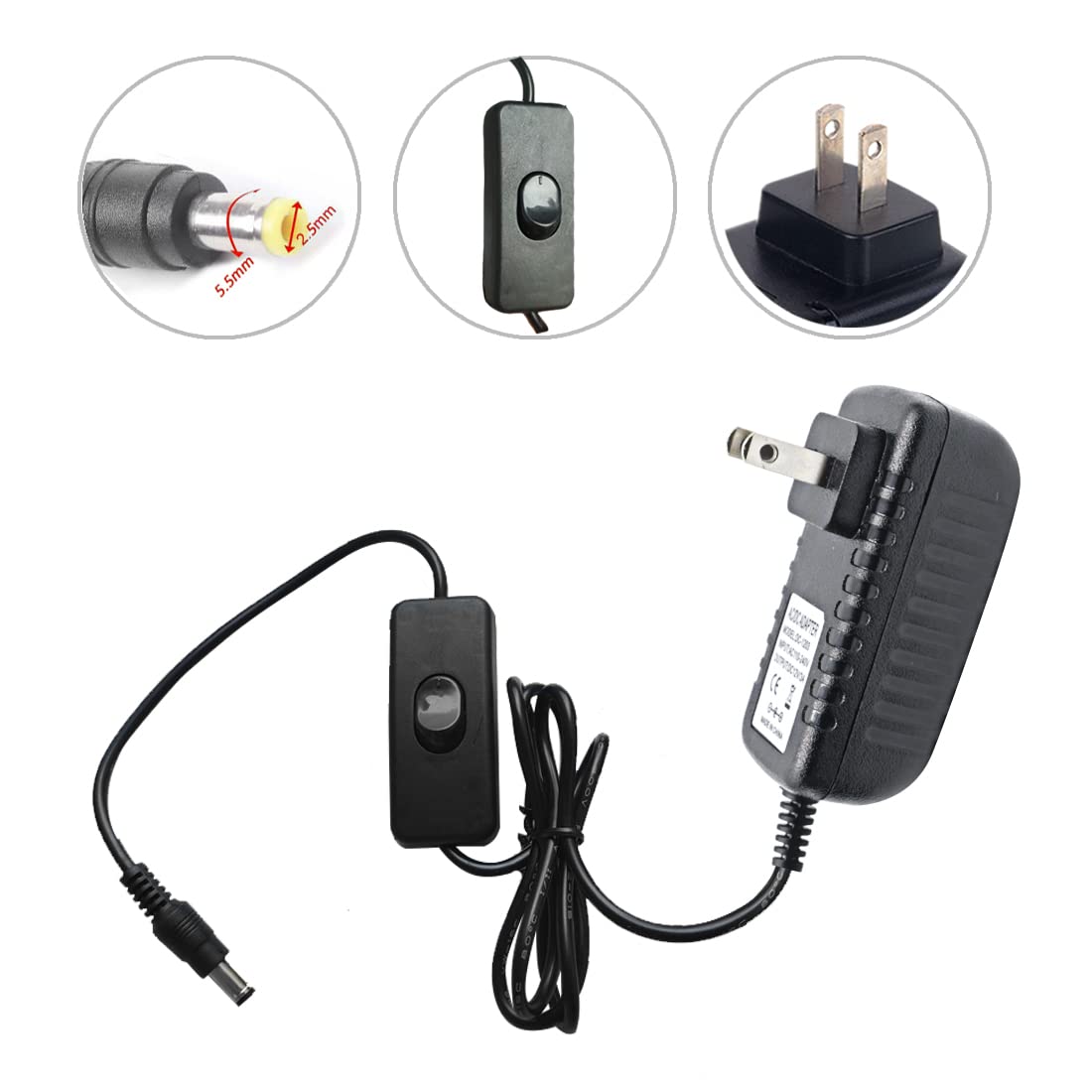 Arotelicht 12V 2A Power Adapter 24W with On/Off Switch - AC/DC Converter 100-240V for LED Strip Lights (SMD 3528/5050 RGB, 5.5mm x 2.1mm Jack) - Perfect for Home Lighting, DIY Projects & Decorative Accents