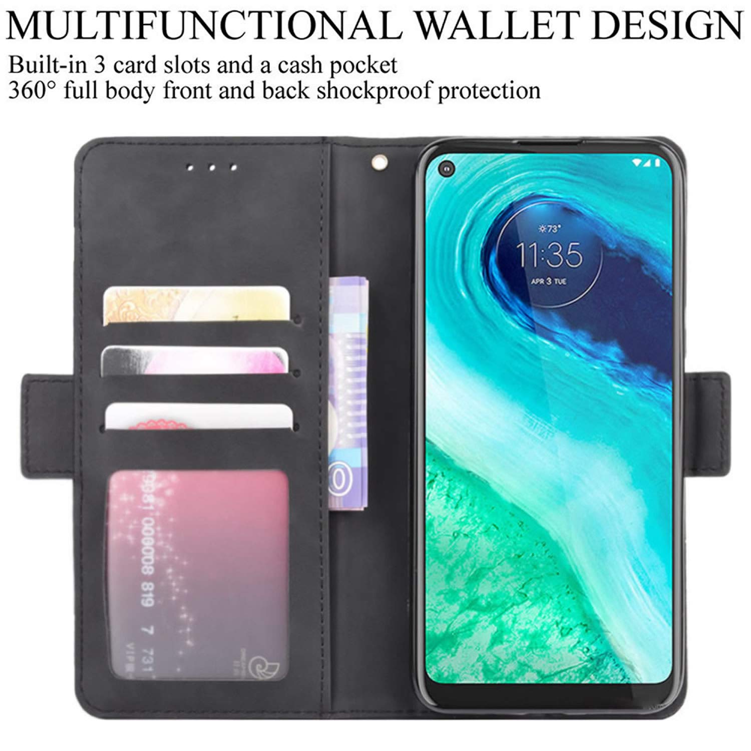 Premium Magnetic Shockproof PU Leather Wallet Case for Motorola Moto G Fast 2020 - Full Body Protection with Card Holder & Stand | Perfect for Work, Travel & Everyday Use (Black)