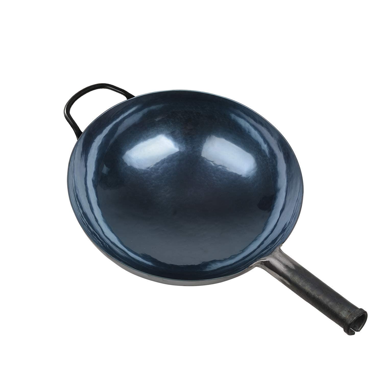 ZhenSanHuan Hand-Forged Carbon Steel Wok Set - 36CM Round Bottom Wok with Helper Handle, Wooden Lid & Iron Utensils - Professional Chinese Stir Fry Pan for Home Cooking, Restaurant Use & Asian Cuisine