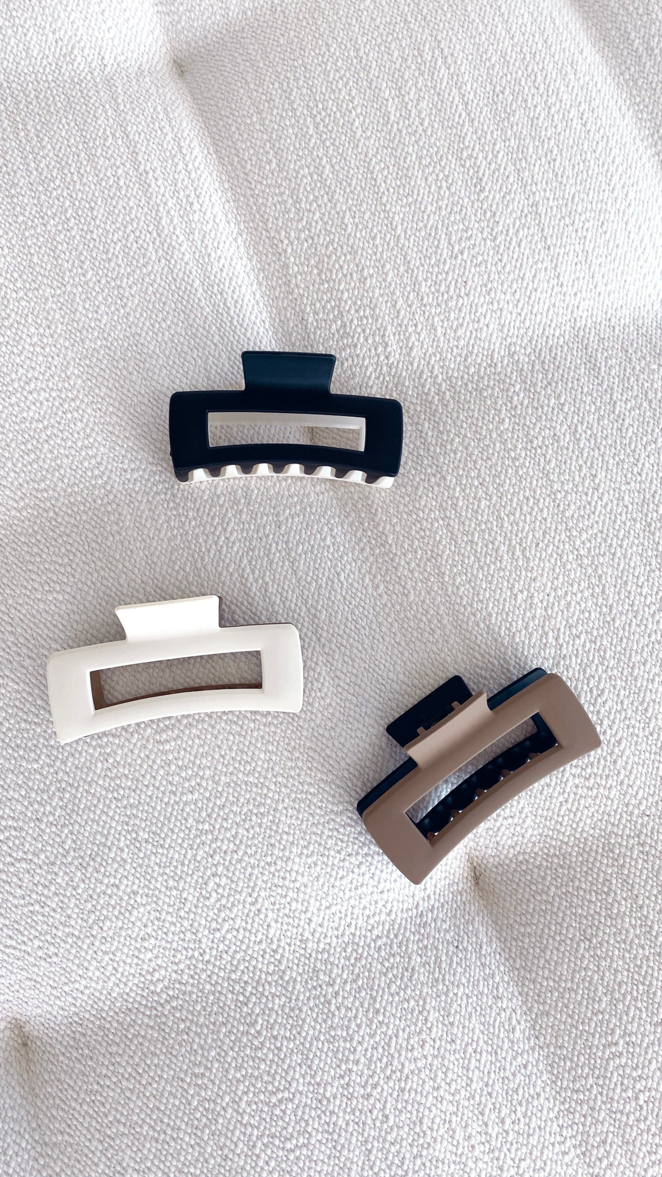 Lily Two Tone Rectangle Hair Clip - White/Tan Hair Accessory for Women & Girls - Perfect for School, Work, and Everyday Styling