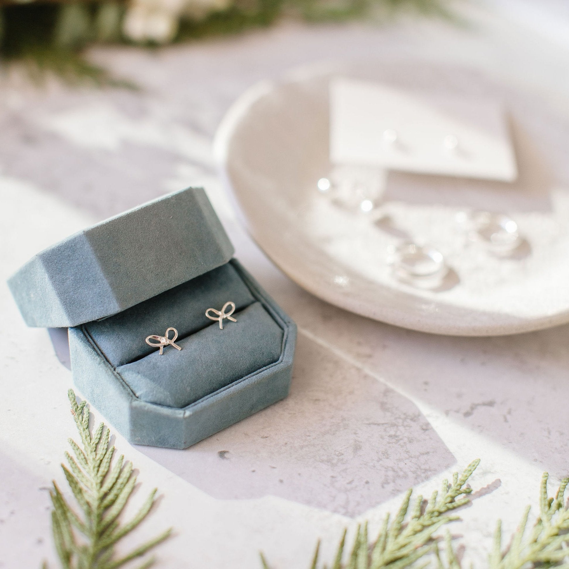 FRAICHE INSPIRE Silver Bow Stud Earrings for Women - Elegant Jewelry Gift for Bridesmaids, Party & Everyday Wear