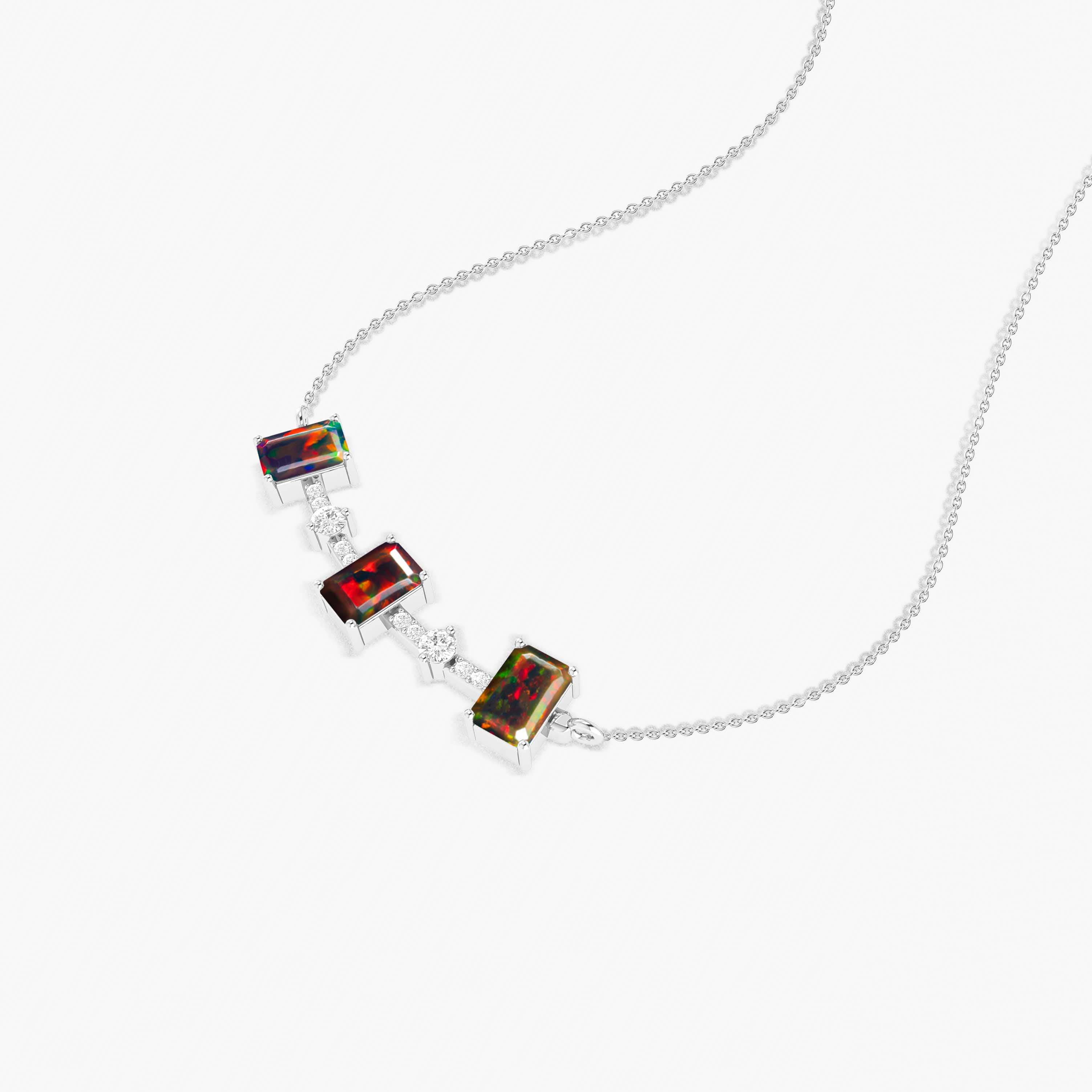 Black Opal Baguette Gemstone Bar Pendant Necklace - Elegant Dainty Jewelry for Women - Perfect for Parties, Weddings & Special Occasions