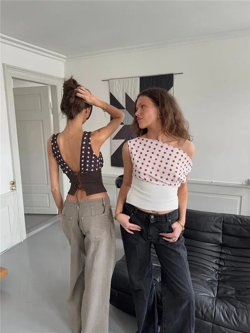 Women's Backless Polka Dot Crop Top - Summer Fashion Sleeveless Tank Top for Casual Wear, Beach Outfits & Night Out