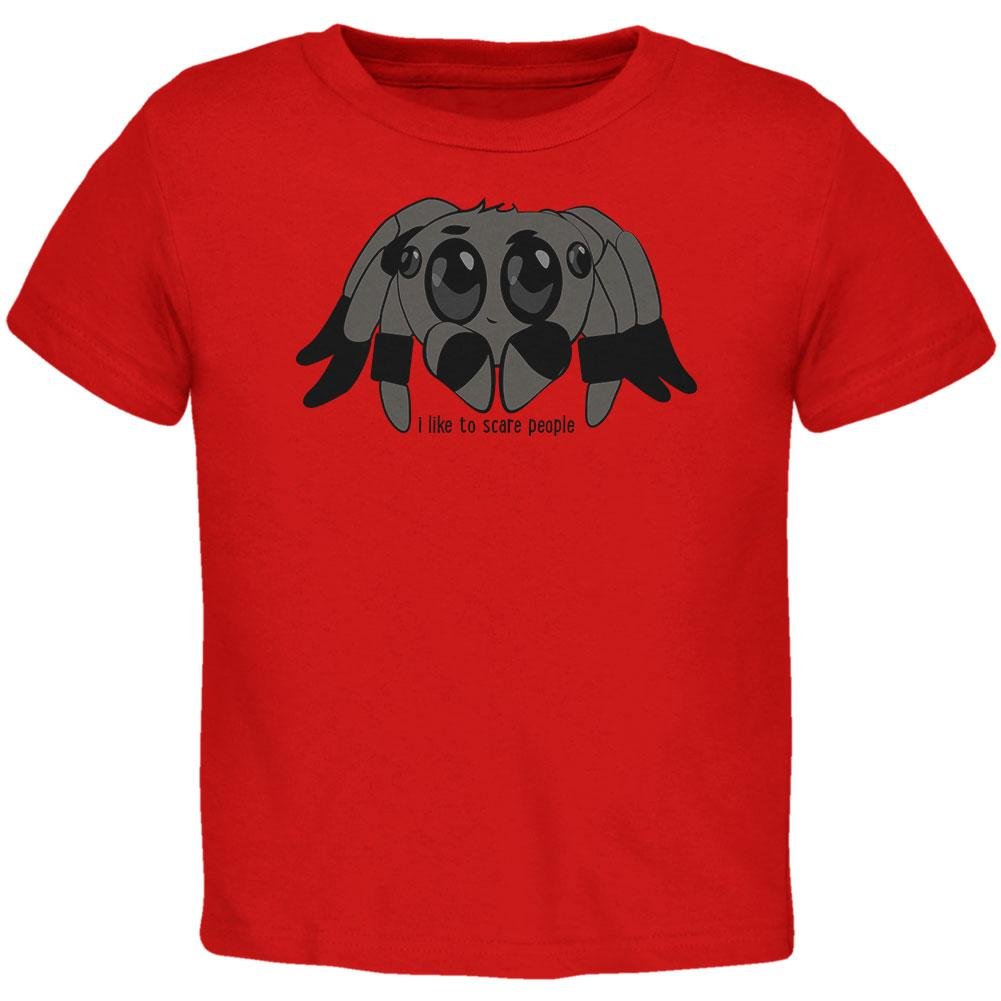 Funny Jumping Spider Cartoon Toddler T-Shirt - I Like to Scare People | Cute Kids Graphic Tee for Halloween, Birthday Parties & Everyday Play