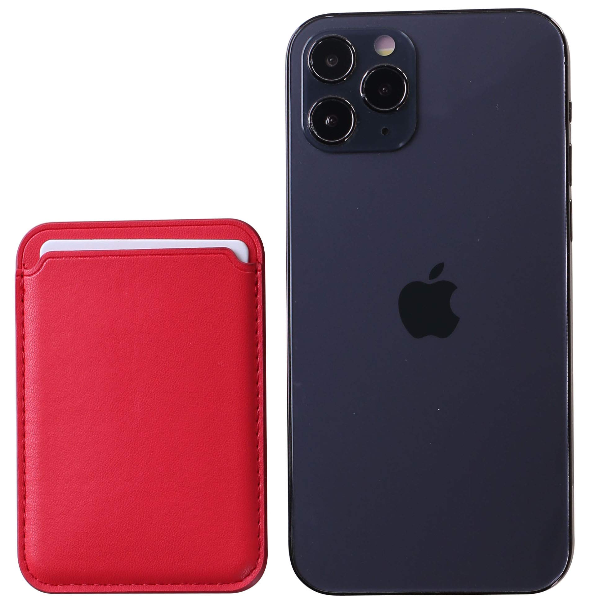 Magnetic Leather Card Holder for iPhone 12/Mini/Pro/Pro MAX - MagSafe Compatible Phone Wallet Sleeve Holds 2 Cards (Red) | Perfect for Hands-Free Shopping, Travel & Everyday Use