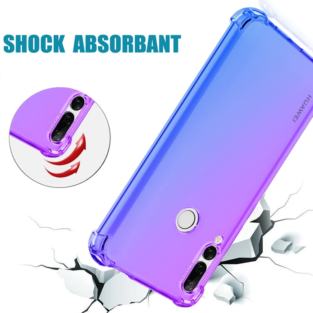 Huawei Y9 Prime 2019 Case with Tempered Glass Screen Protector | Shockproof TPU Clear Gradient Phone Cover for Honor 9X/P Smart Z STK-LX1 | Cute Purple/Blue Slim Protective Case | Perfect for Everyday Use, Travel & Outdoor Activities