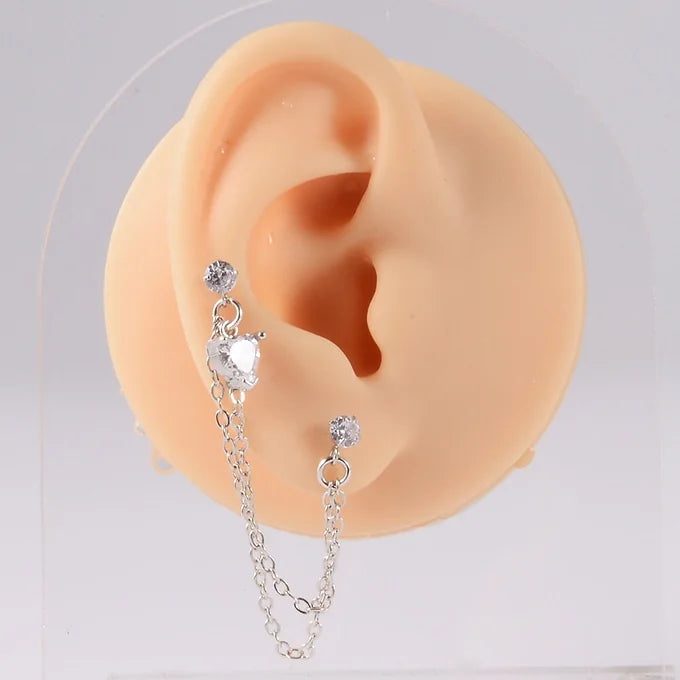 20G Surgical Steel Cartilage Chain Studs Double Piercing Earrings - DL044 | Hypoallergenic Body Jewelry for Helix, Tragus & Conch Piercings | Perfect for Everyday Wear & Special Occasions