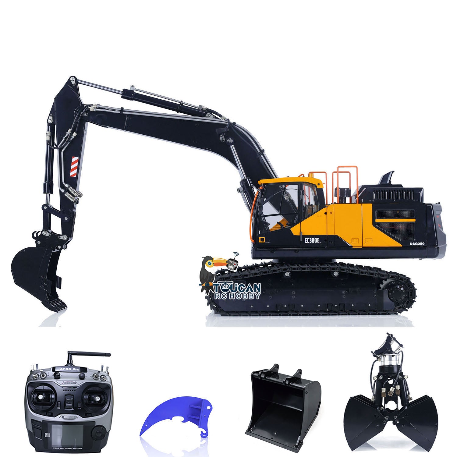 MTM Metal 1/14 Scale 2-Arm Remote Control Hydraulic Excavator EC380 RC Digger Toy - Assembled & Painted Heavy Construction Vehicle Model for Kids & Adults - Perfect for Construction Play, Collecting, and RC Hobby Enthusiasts