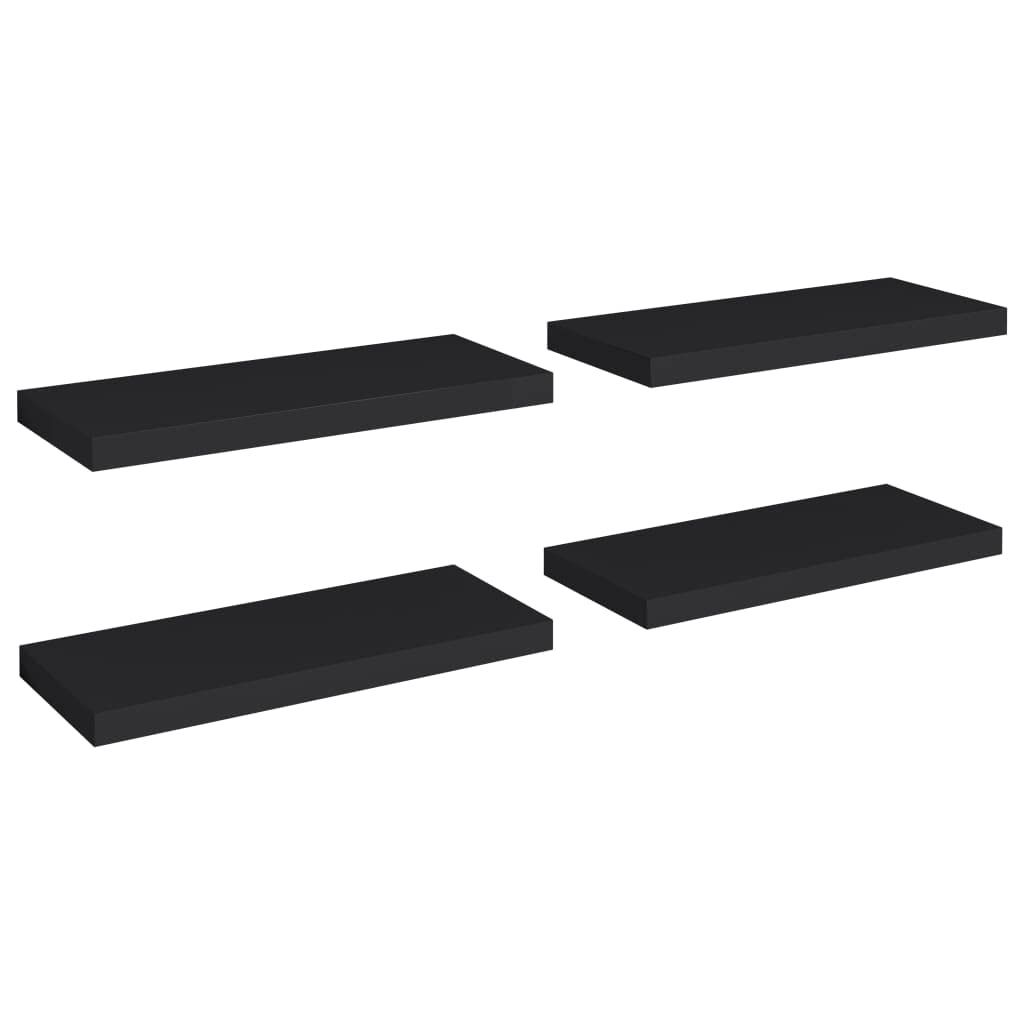Modern Floating Wall Shelves Set of 4 - Black MDF Decorative Ledges 23.6