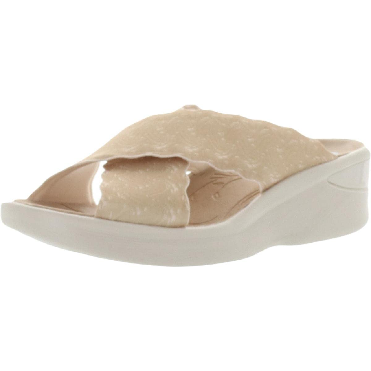 Bzees Women's Sahara Slide Sandal - Comfortable Almond Crochet Fabric Size 9 M | Breathable Summer Sandals for Walking, Beach, and Casual Outings