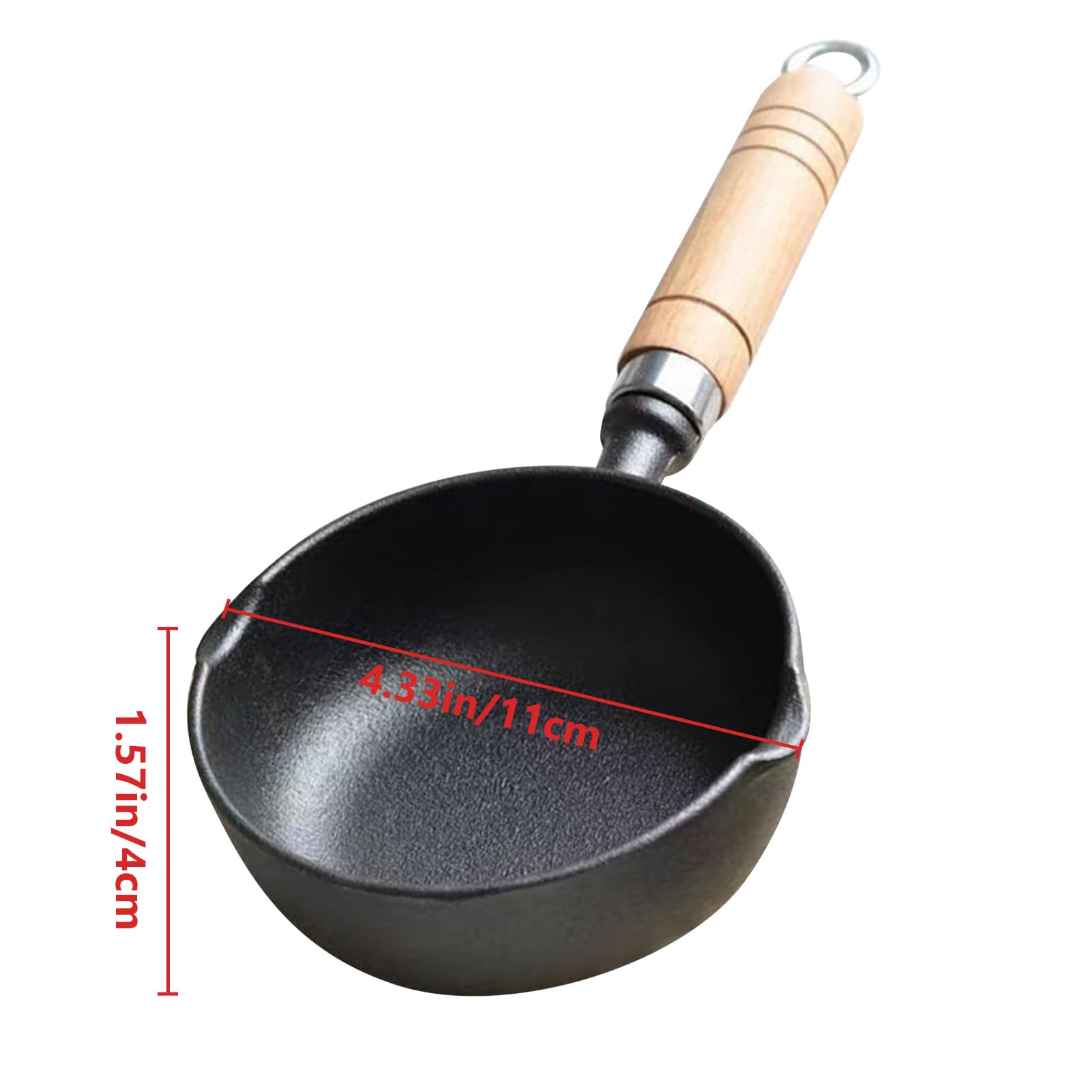 4.3 Inch Cast Iron Melting Pot - Mini Egg Frying Pan, Oil Heating Pan & Milk Butter Warmer with Wood Handle for Home Kitchen | Perfect for Camping, Baking & Stovetop Cooking
