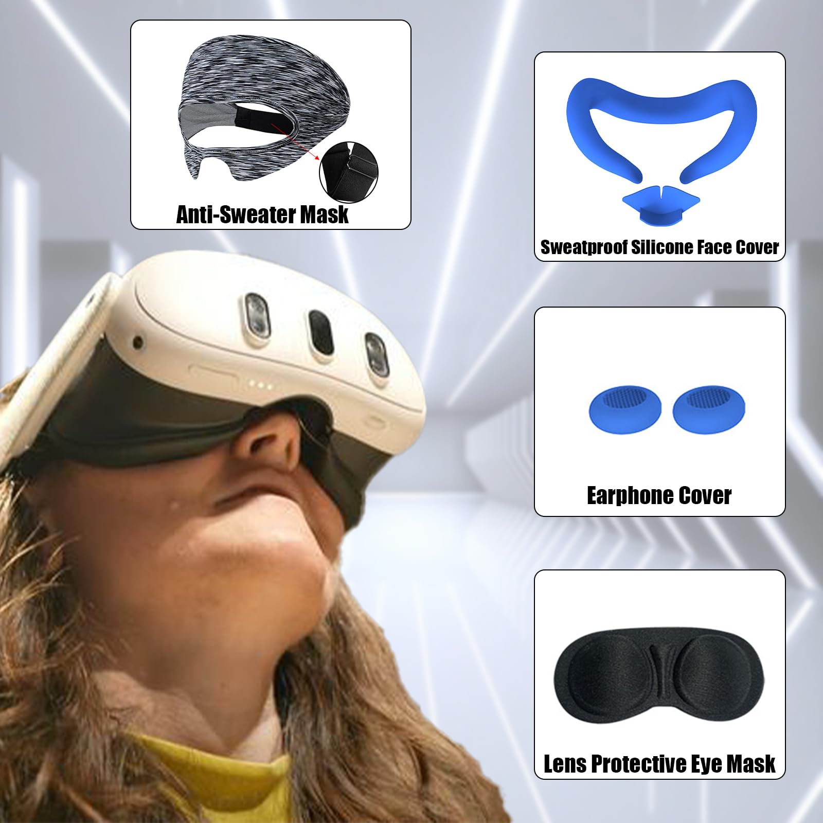 BIOSA 7-Piece Accessory Set for Meta Quest 3 - Protective Case, Anti-Slip Controller Grips, Anti-Scratch Lens Cover, Face Pad Cover, Sweatband & Headset Cover - Perfect for VR Gaming, Fitness & Entertainment