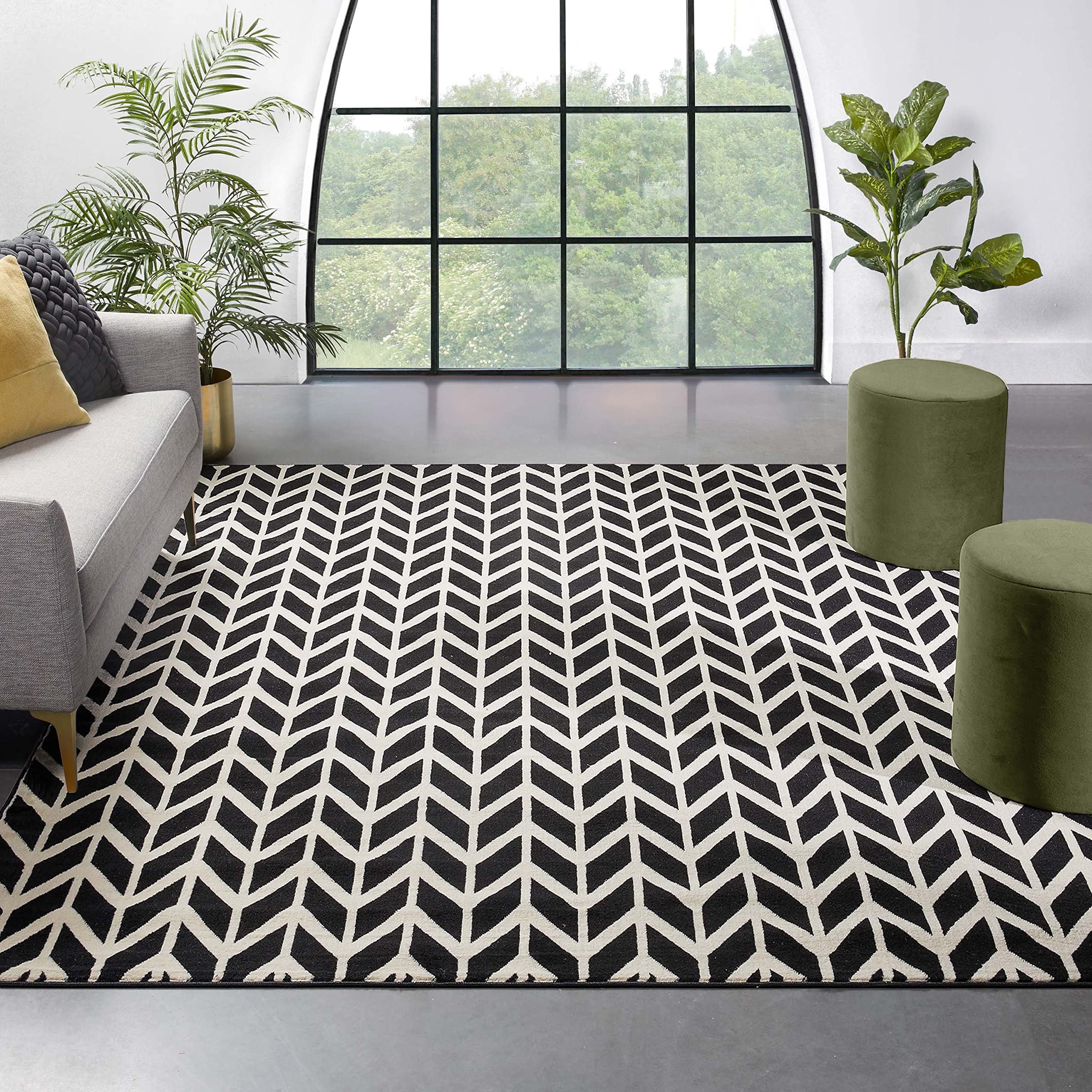 Well Woven Miami Bourbon Chevron Black Modern Area Rug 5' x 7' - Stylish Non-Slip Living Room Rug for Home Office, Bedroom & Dining Room Decor