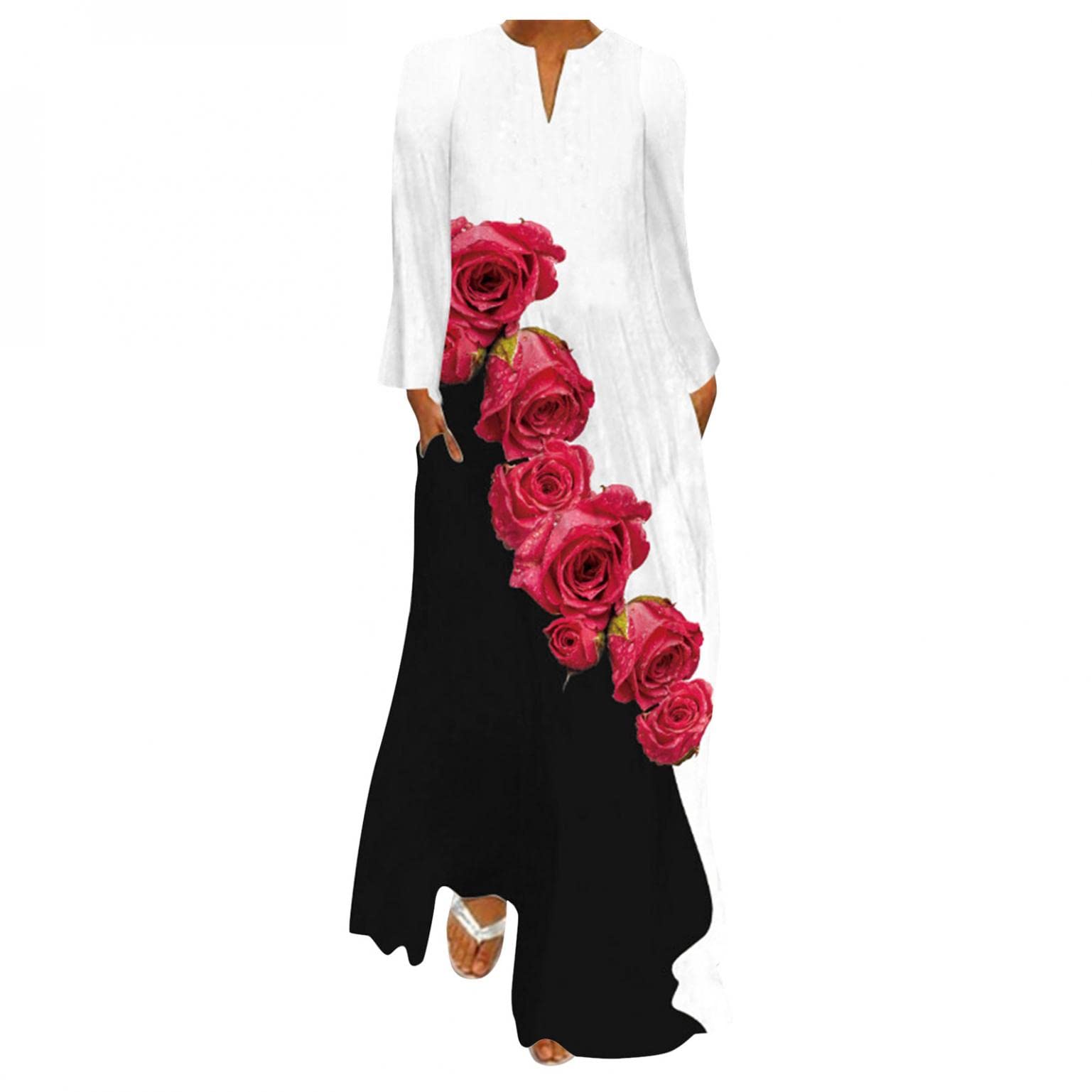 Women's Long Sleeve Butterfly Print Maxi Dress - Notch Neck Flowy Elegant Dress for Spring & Fall | Perfect for Casual Outings, Date Nights & Special Occasions
