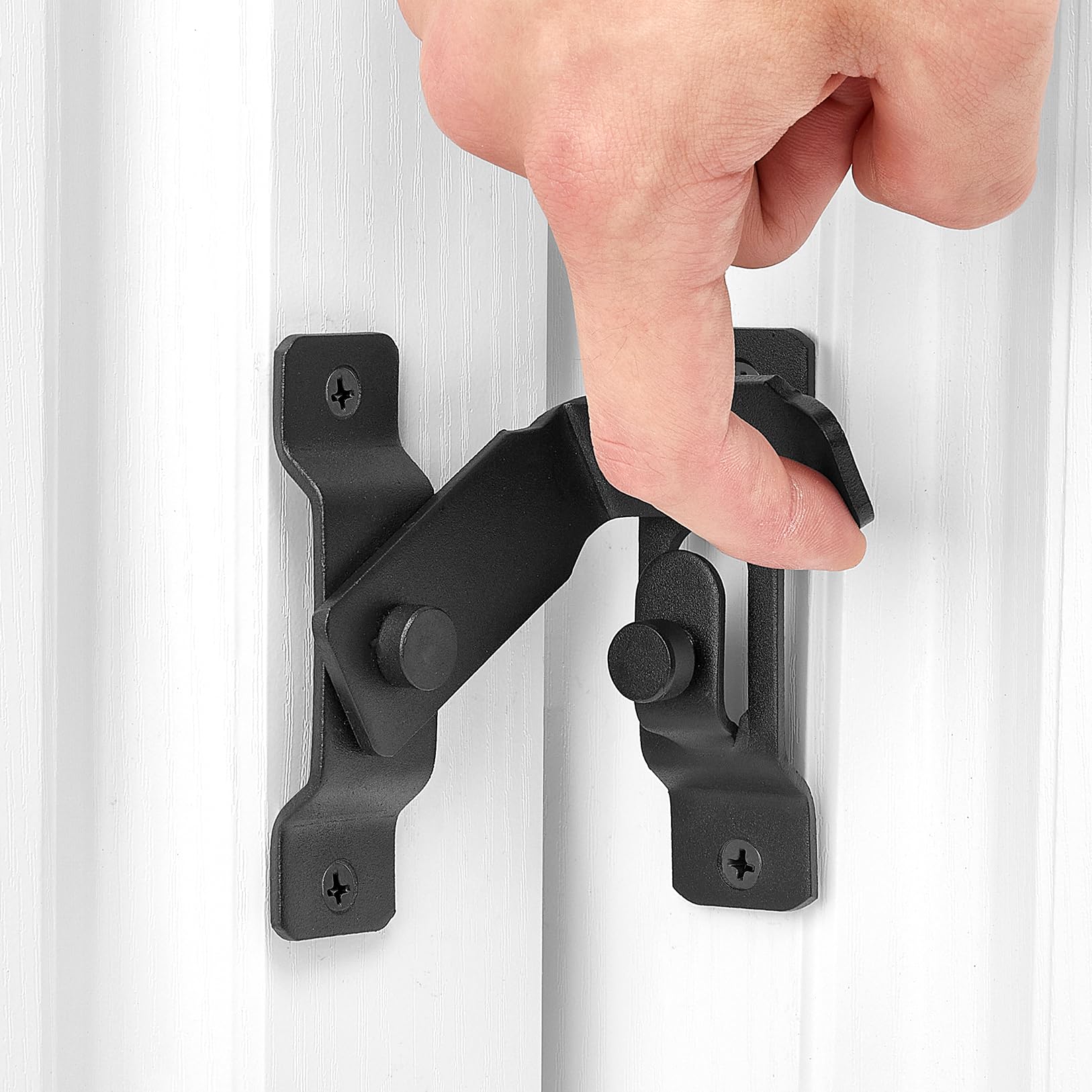2 Packs 90 Degree Flip Barn Door Lock - Matte Black Privacy Security Gate Latch for Sliding Doors, Wine Cabinets & Closets | Heavy Duty Antique Style Hook Lock for Home & Office Use