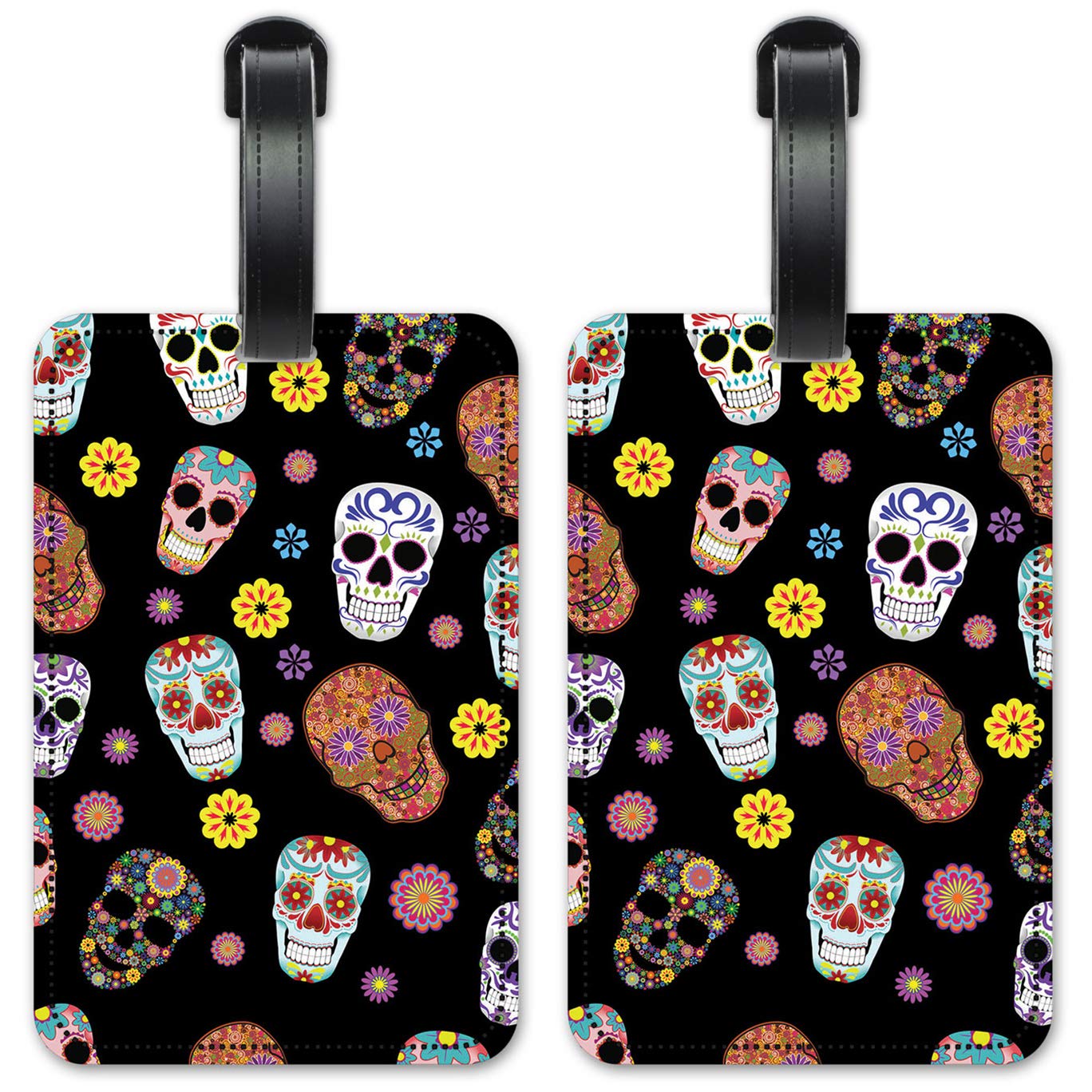 Sugar Skull Luggage Tags - Set of 2 Colorful Suitcase ID Tags for Travel Bags - Perfect for Airports, Cruise Ships & Lost Luggage Identification