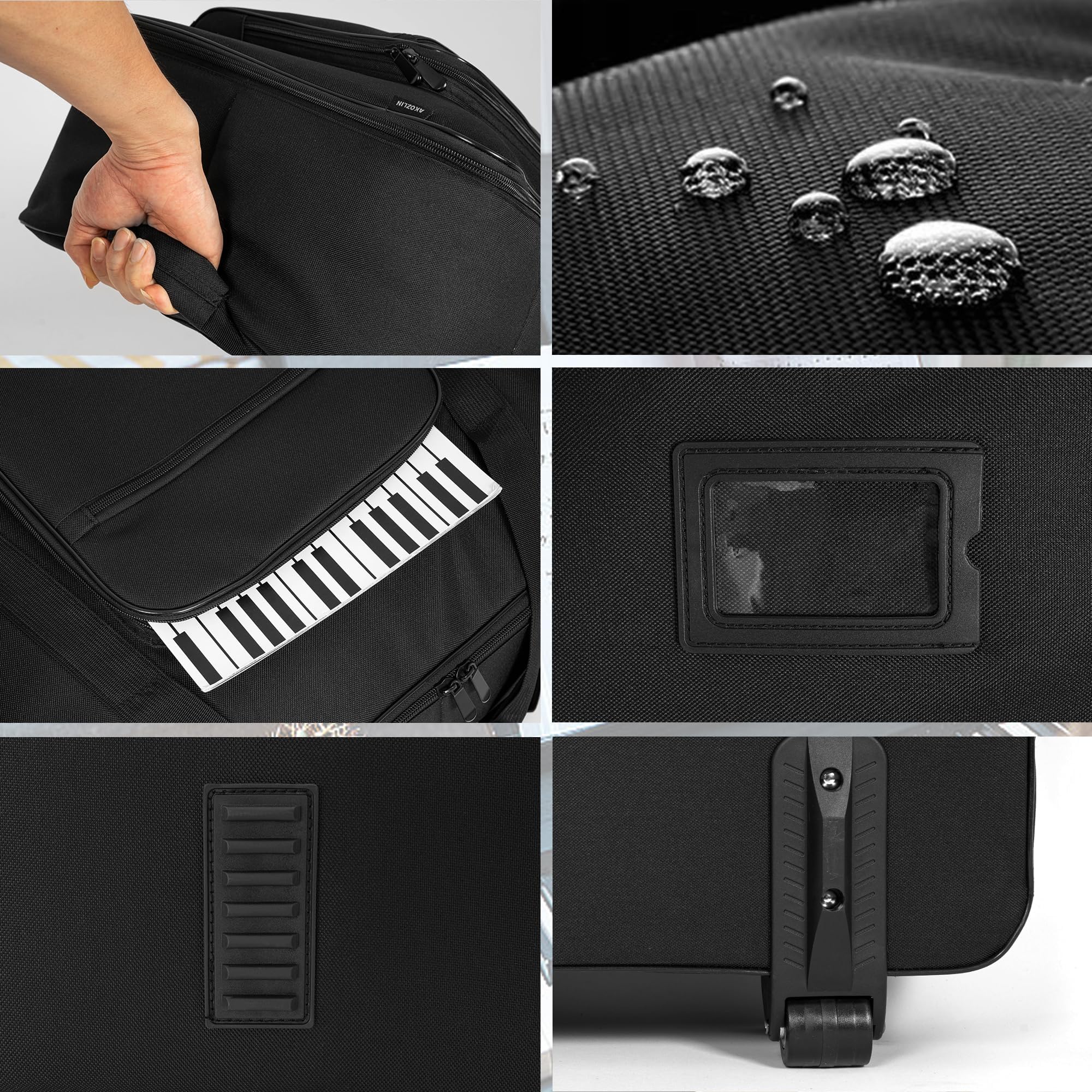 AKOZLIN 61-Key Portable Electric Piano Keyboard Gig Bag with Wheels & Adjustable Straps - Waterproof Travel Case for 61-Note Digital Piano, Synthesizer & Accessories - Perfect for Music Lessons, Gig Performances & Studio Sessions