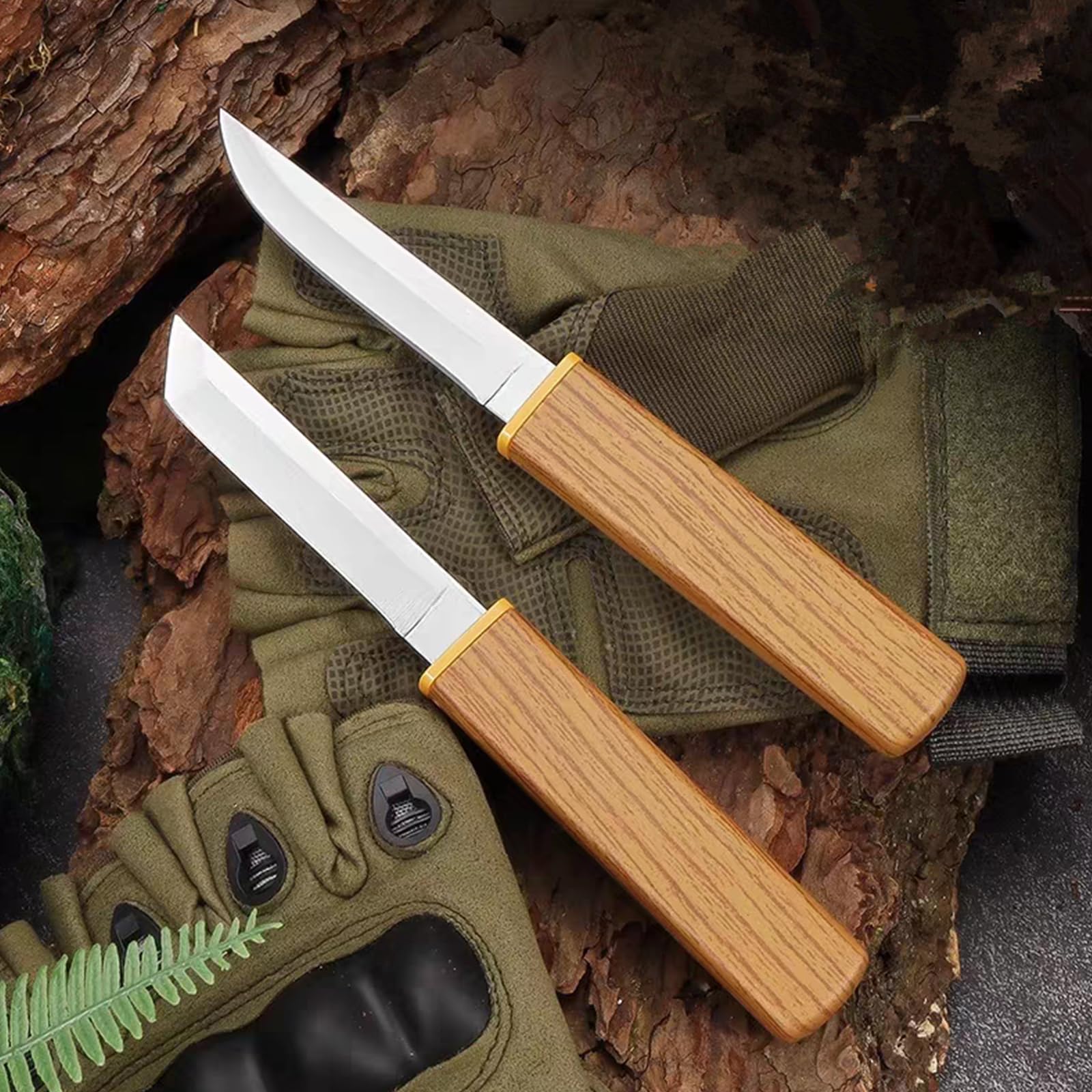 Ultra Sharp Stainless Steel Paring Knife Set - Portable Straight & Curved Fruit & Vegetable Peeling Knives for Kitchen, Camping, Outdoor Use (Brown)