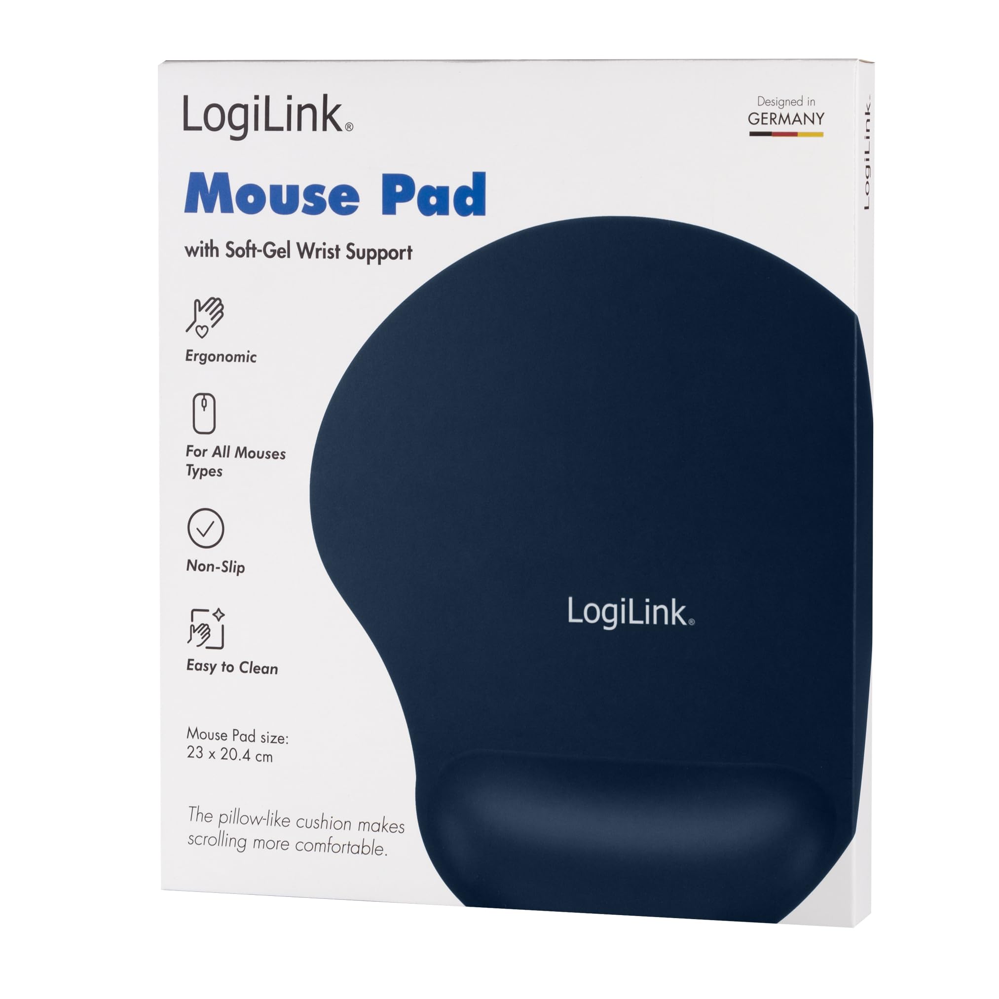 LogiLink Ergonomic Mouse Pad with Comfortable Gel Wrist Rest - Blue | Non-Slip Desk Mat for Office, Gaming & Computer Workstation