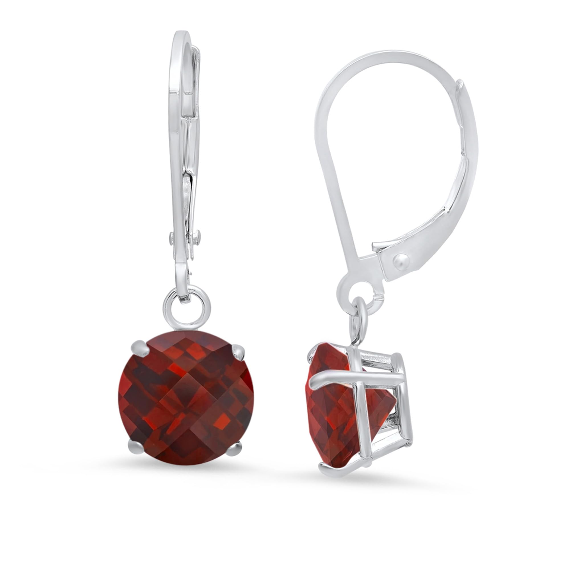925 Sterling Silver 8mm Round Birthstone Stud Earrings for Women - Durable Leverback Closure - Perfect for Birthdays, Anniversaries & Everyday Wear (Month Gemstone Options Available)