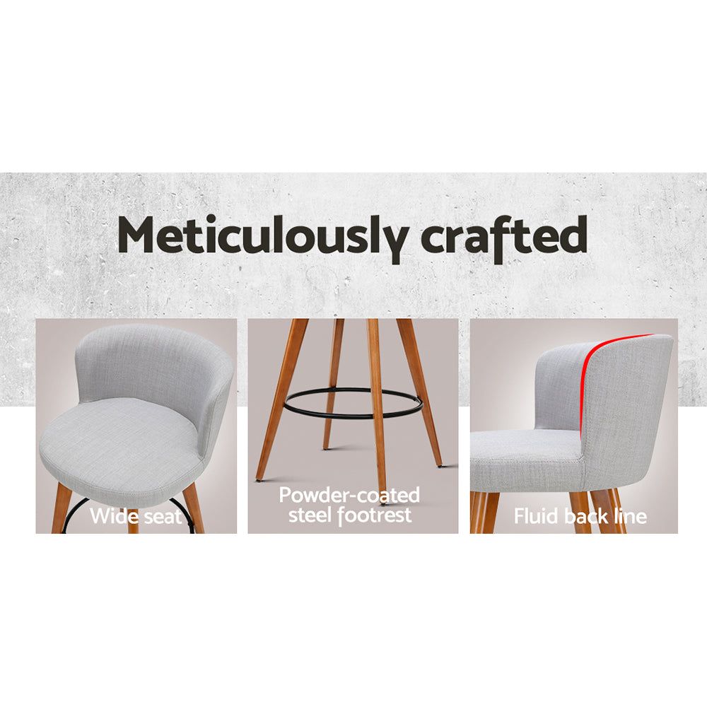 4 Bar Stools with Linen Padded Seats - Solid Wood Frame in Grey - Perfect for Kitchen Island, Breakfast Nook & Home Bar Decor