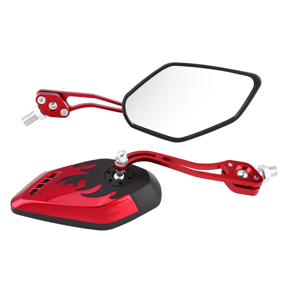 Universal 8mm/10mm Aluminum Flame Pattern Motorcycle Scooter Rearview Mirrors - 1 Pair for 50cc Scooters & Bikes (Red) - Perfect for Urban Commuting & Safe Riding