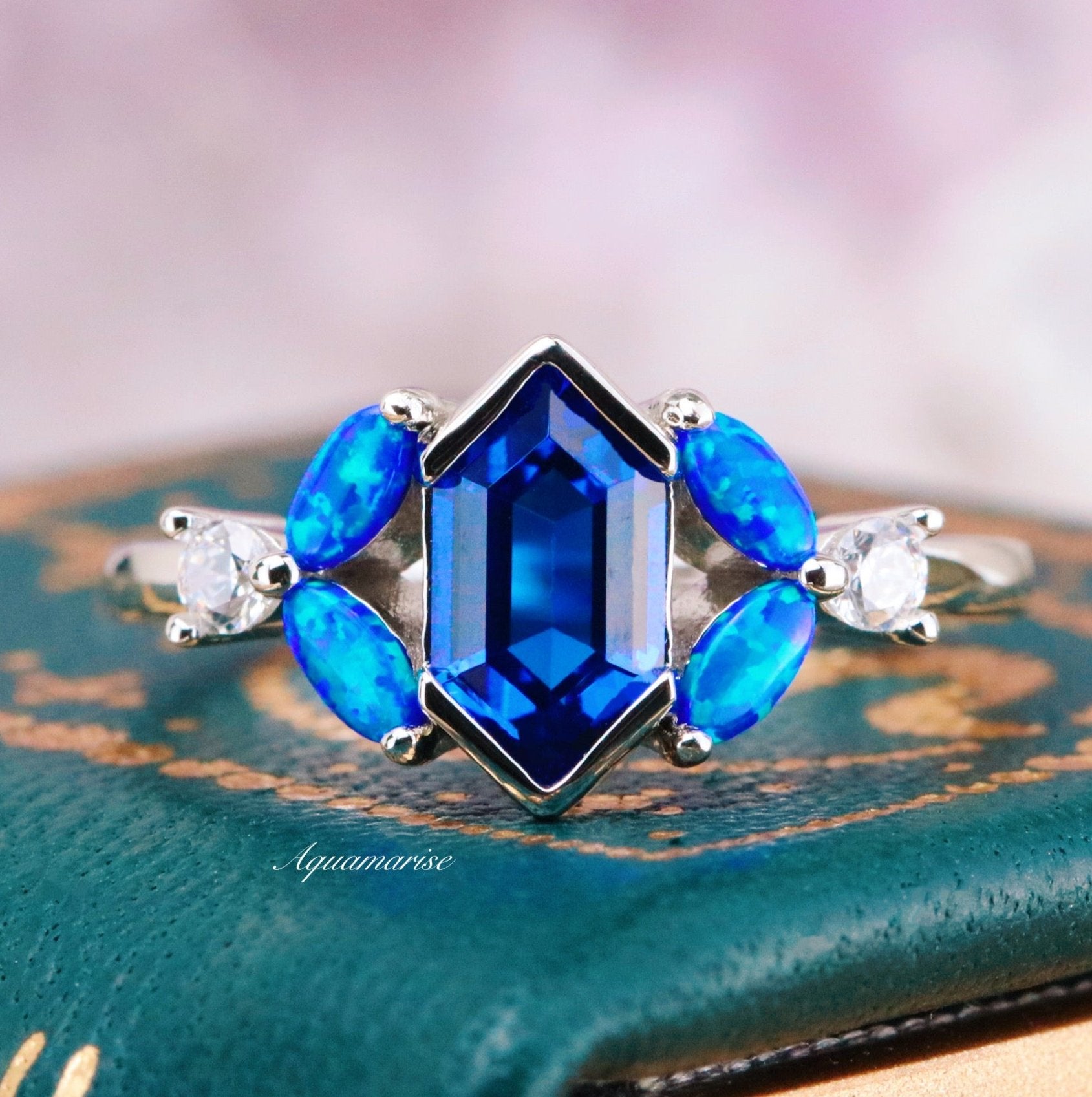 Exquisite Blue Fire Opal & Sapphire Engagement Ring in Sterling Silver - Perfect for Proposals, Anniversaries & Special Occasions