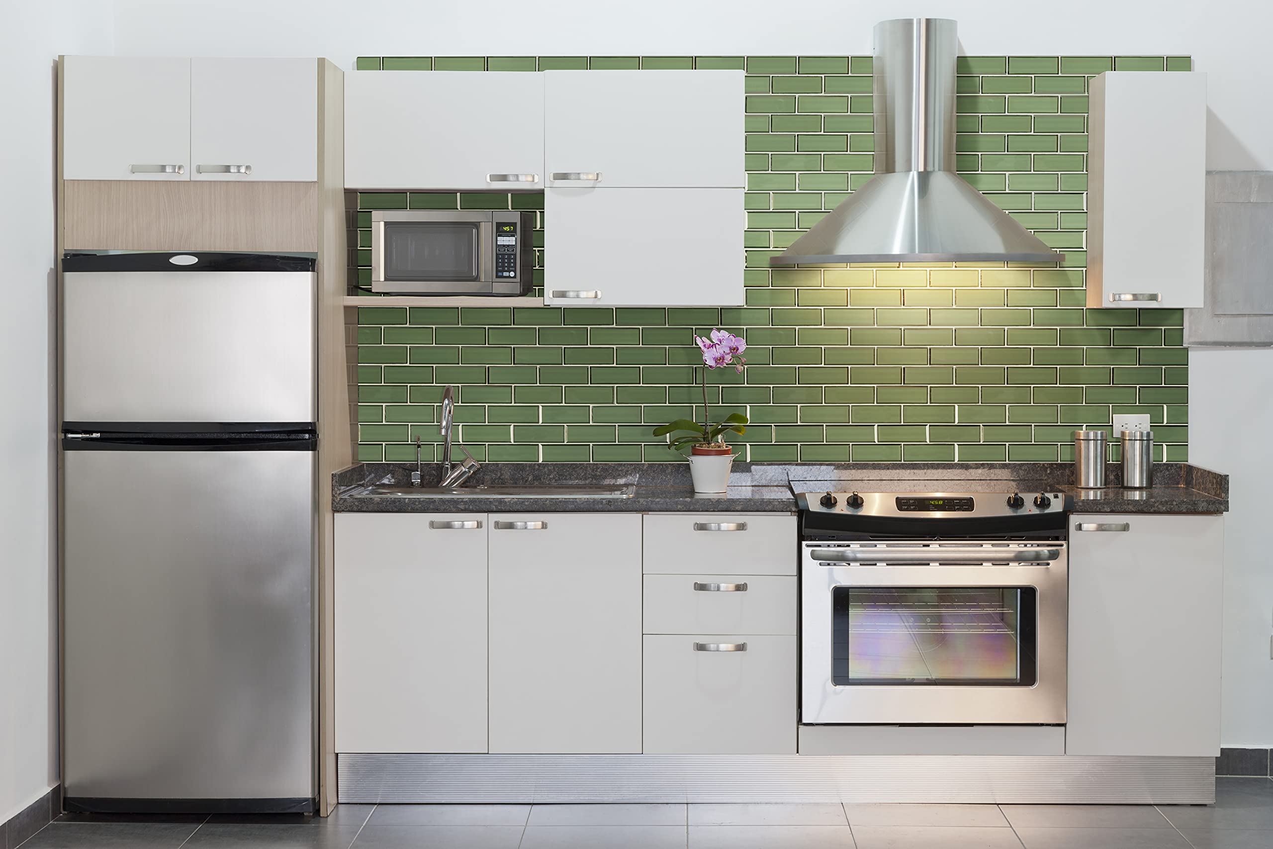 MSI Evergreen 11.73x11.73 Inch Beveled Glass Subway Tile - Premium Kitchen Backsplash, Bathroom & Shower Wall Tile (2x6 Inch Mesh Mounted) - Perfect for Modern Home Renovation & Interior Design