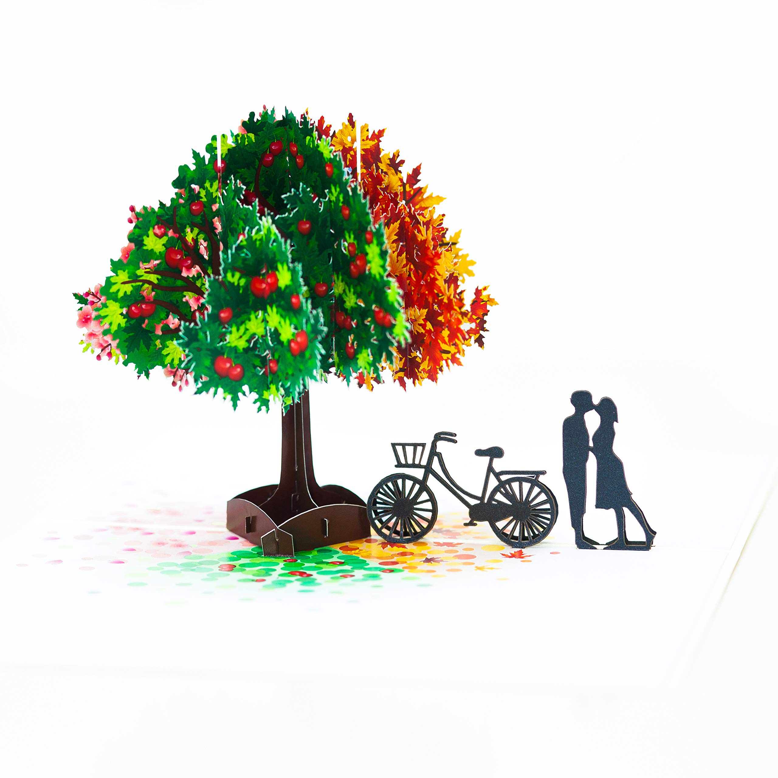 Handmade Japanese Maple 4-Season Tree Pop-Up Greeting Card - Perfect for Anniversaries, Valentine's Day, Thanksgiving & Love Notes - Unique 3D Paper Art for Special Occasions & Gift Giving