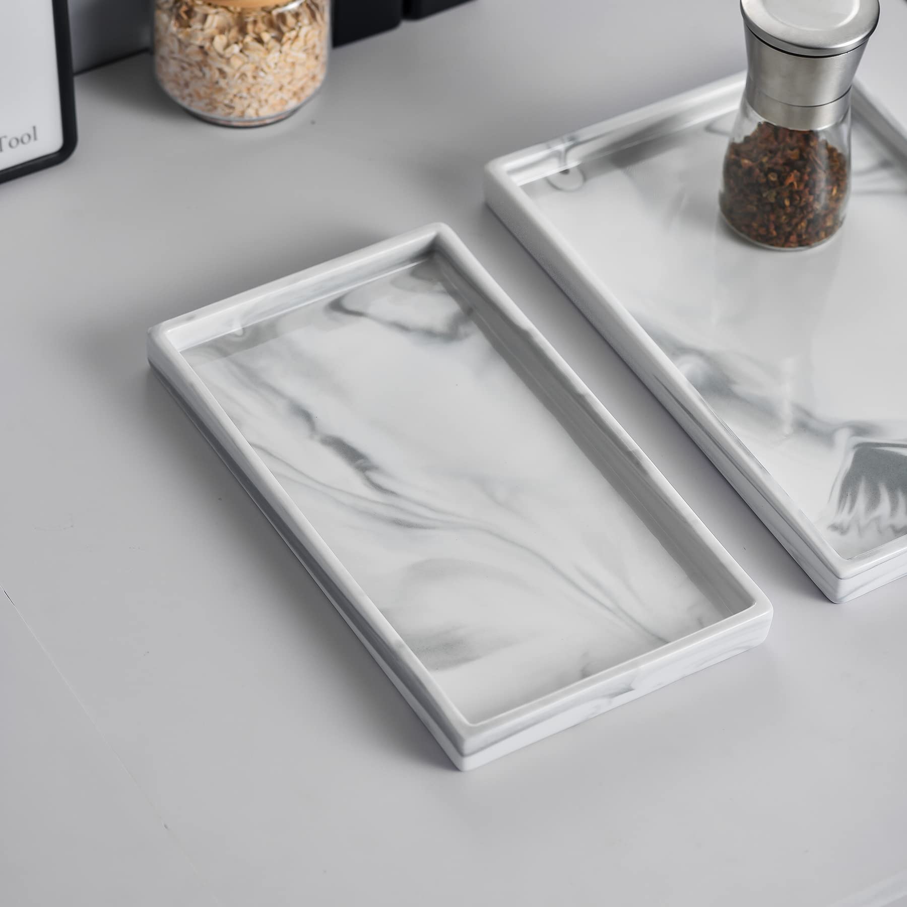 Elegant Ceramic Vanity Tray - Marble Bathroom Decor Organizer for Jewelry, Perfume, Candles & Cosmetics | Perfect for Countertop Display, Spa Day Essentials & Home Decor