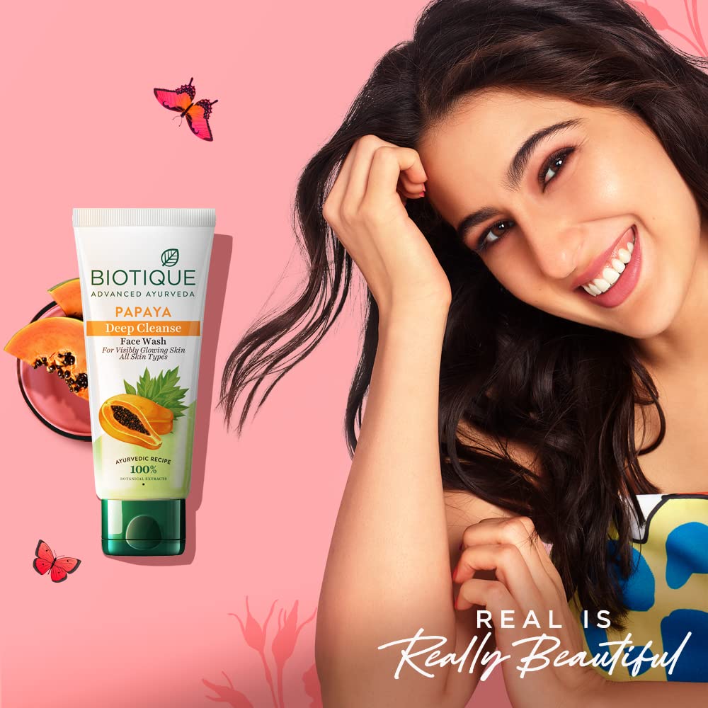Biotique Bio Papaya Exfoliating Face Wash for All Skin Types - 150ml | Gentle Cleanser for Daily Skincare Routine, Acne & Blackhead Removal