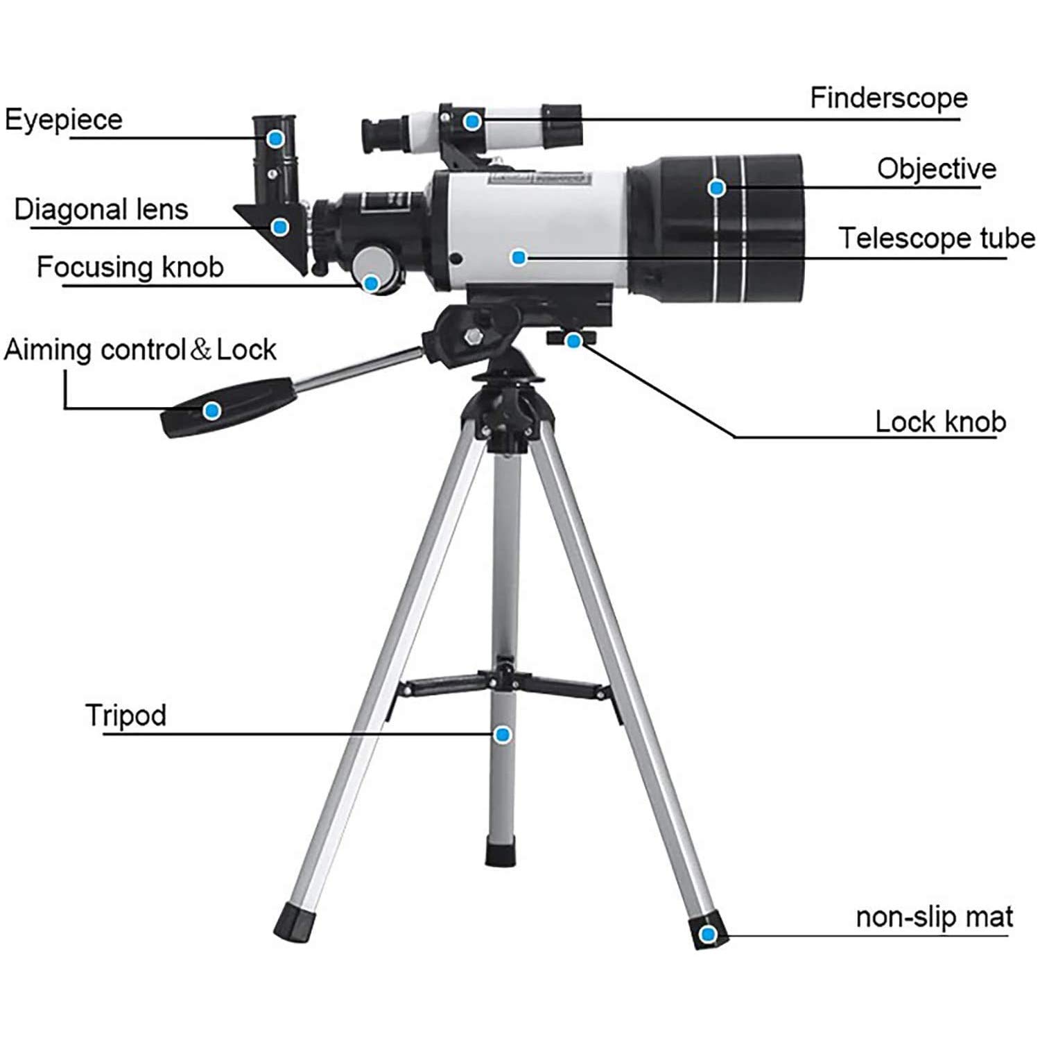 70mm Aperture 300mm Refractor Telescope for Astronomy - Portable Telescope for Kids, Adults & Beginners with Adjustable Tripod & Phone Adapter - Perfect for Stargazing, Moon Observation & Astrophotography