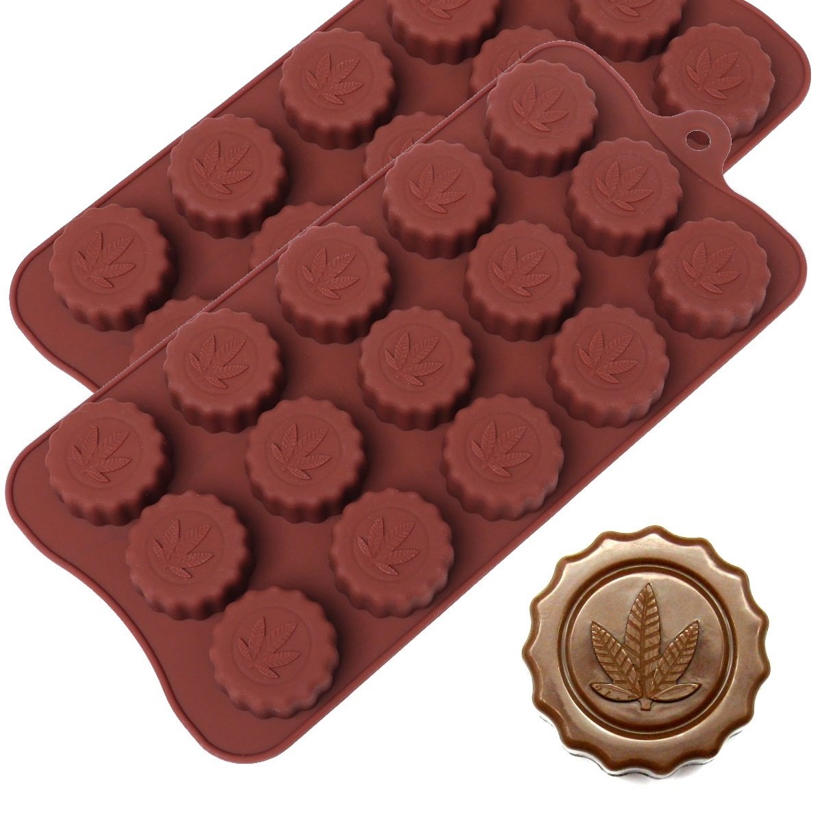 PJ BOLD 2-Pack Marijuana Leaf Silicone Molds for Chocolate, Candy & Ice Cubes - Non-Toxic, Reusable Baking & Party Supplies for DIY Desserts & Cocktails