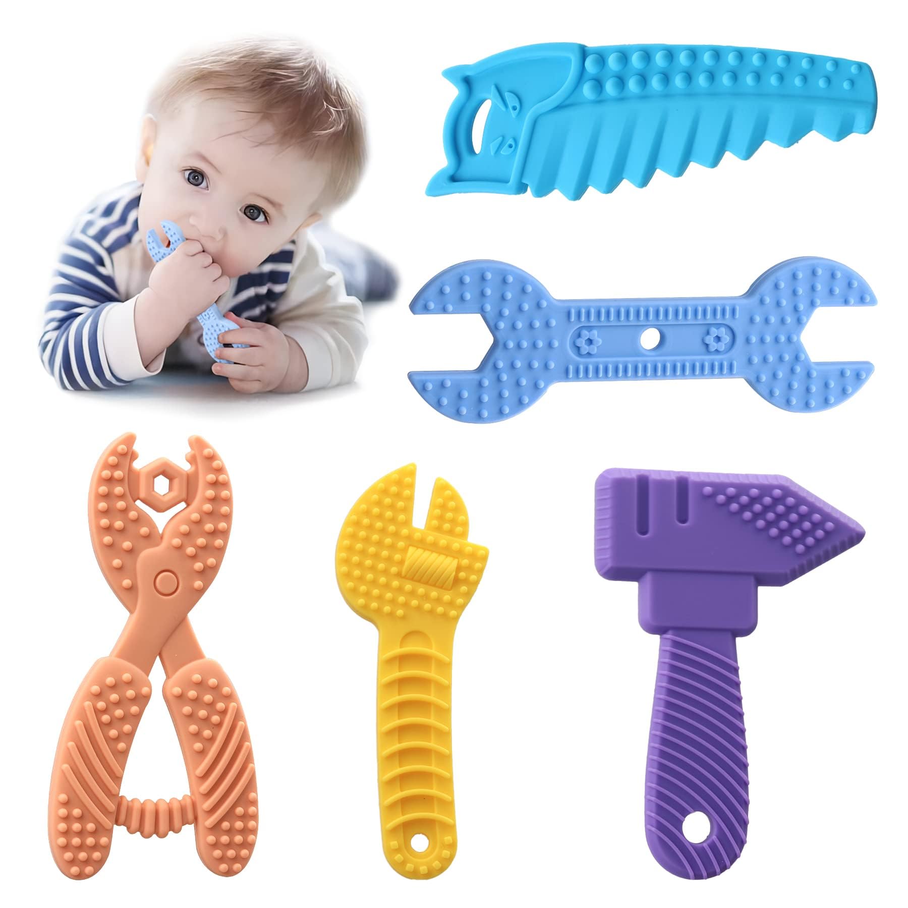 5PCS Baby Teething Toys for 0-6 Months - BPA Free Silicone Sensory Teether Set for Soothing Sore Gums | Perfect for Home, Travel & Daycare Use