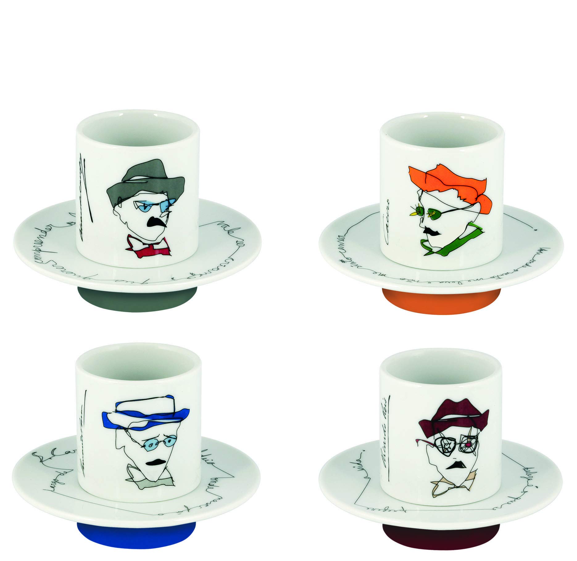 Vista Alegre Heteronimos 4-Piece Coffee Cup and Saucer Set - Porcelain Tea Cups for Espresso, Cappuccino & Latte - Elegant Dining & Afternoon Tea Gifts