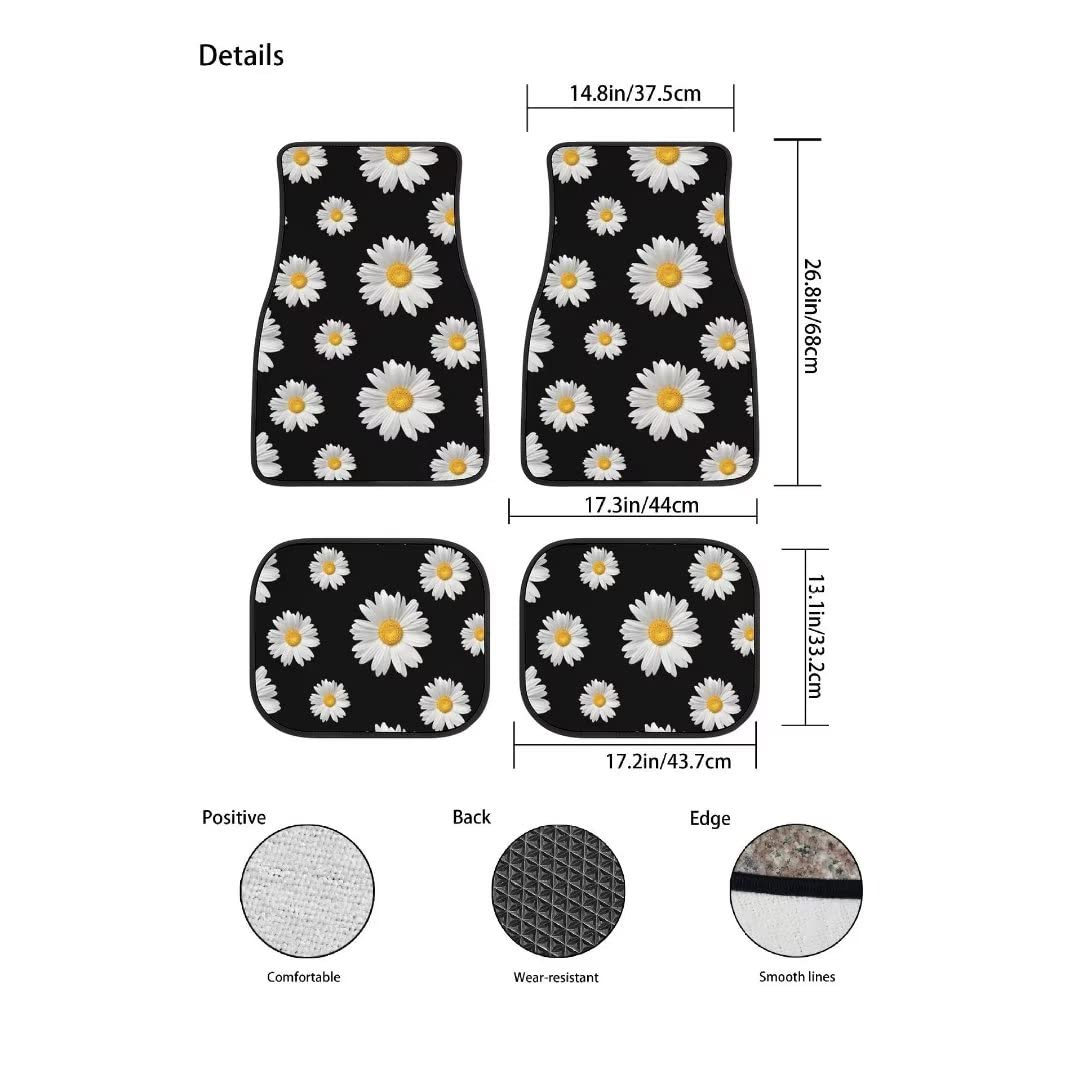 Daisy Print Car Floor Mats Set of 4 - Non-Slip Floral Design Auto Accessories for Cars, SUVs, Vans & Trucks | Perfect for Everyday Commute, Road Trips & Protecting Your Vehicle Interior