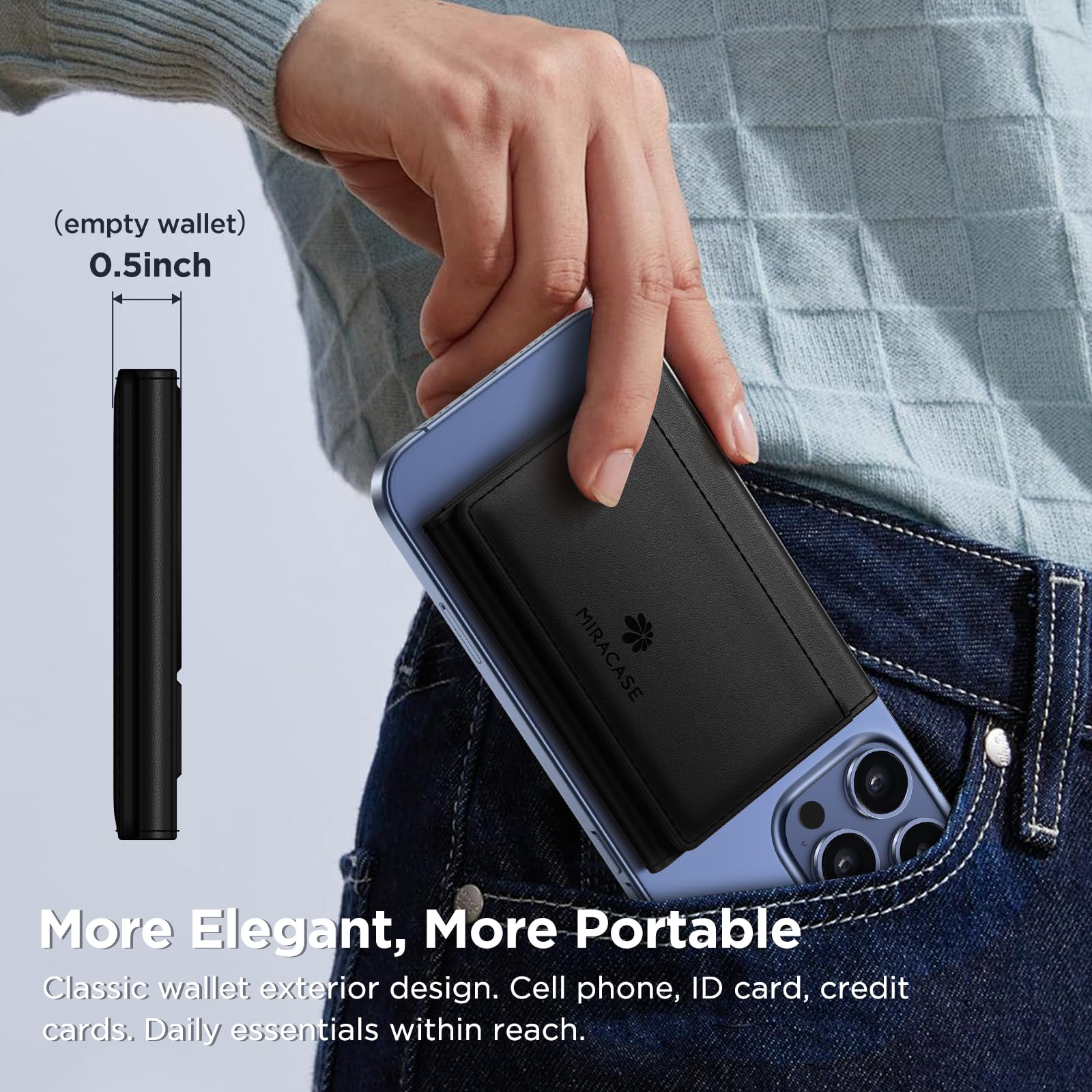 Magnetic Wallet for iPhone 16/15/14/13/12 Series - Slim 0.5 Inch Card Holder with Stand for Men & Women | Compatible with MagSafe | Holds 4+ Cards (Black) - Perfect for Everyday Carry, Travel & Contactless Payments
