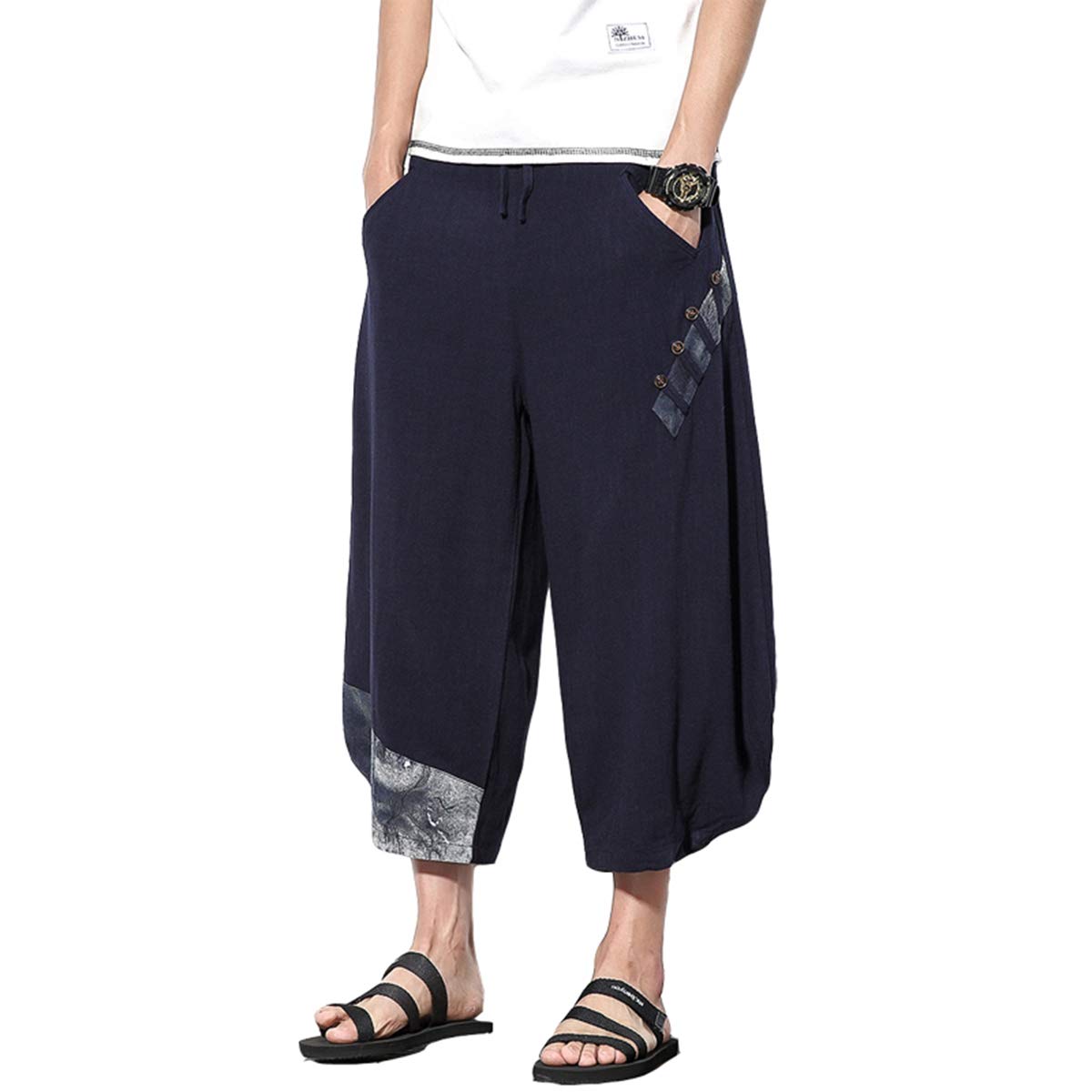Seidarise Men's Linen Capri Pants - Breathable Summer Harem Trousers with Wide Leg & Relaxed Fit | Perfect for Beach, Yoga, and Casual Wear