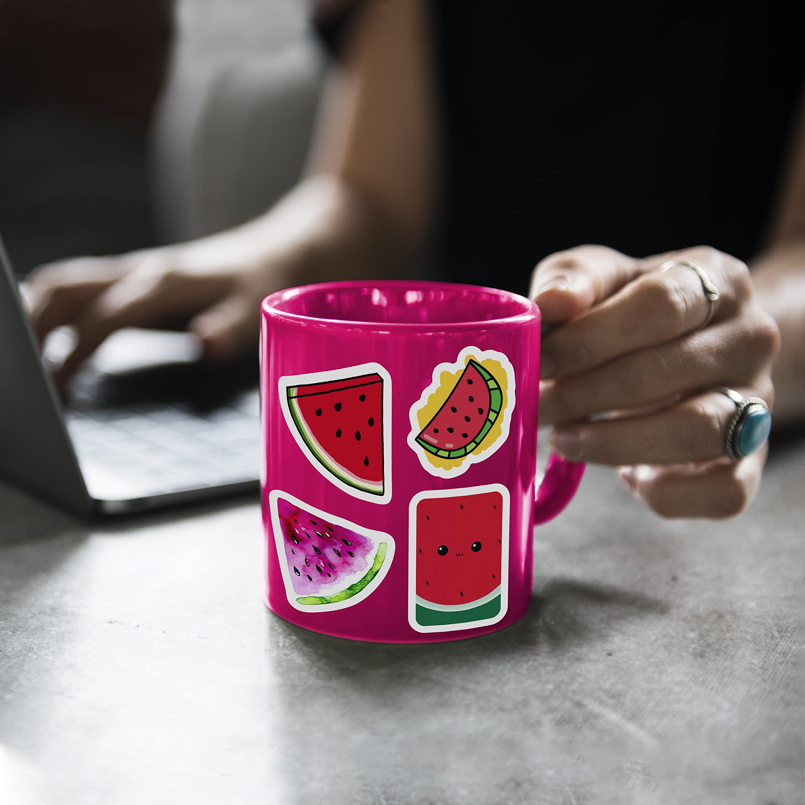 BulbaCraft 100Pcs Watermelon Stickers - Cute Melon Vinyl Decals for Scrapbooking, DIY Crafts, Laptop & Water Bottle Decoration - Perfect for Party Favors, Goodie Bags, Gifts & Summer Themed Decorations
