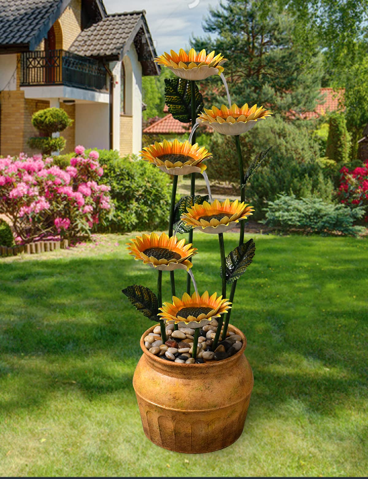 6-Tier Cascading Sunflower Water Fountain - 33.8