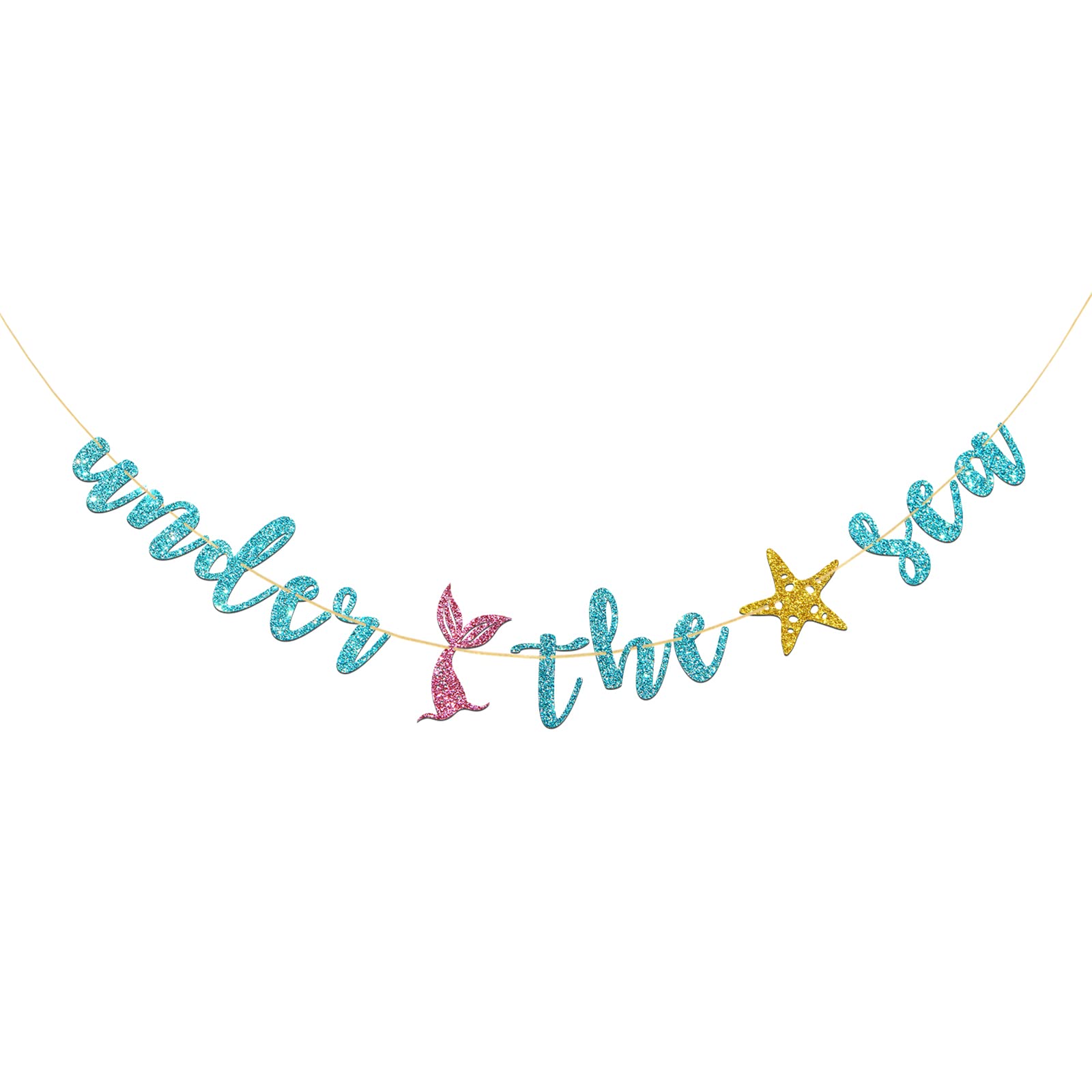Mermaid Birthday Banner - Under the Sea Theme Party Decorations with Blue Glitter for Girls - Perfect for Ocean Themed Parties, Baby Showers & Birthday Celebrations
