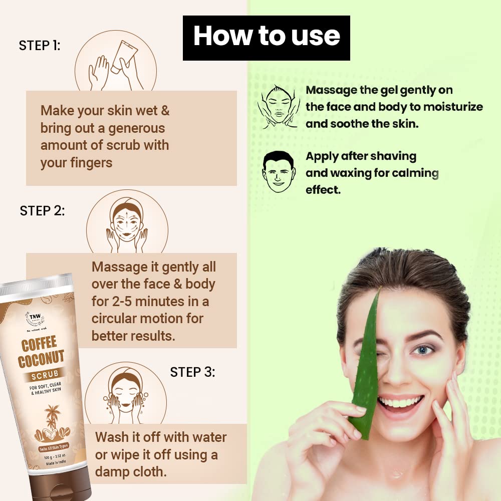 TNW-The Natural Wash Face & Body Scrub with Pure Aloe Vera & 24K Gold - Coffee Coconut Exfoliator & Hydrating Aloe Gel (200ml) | Multipurpose Skincare for Dry Skin, Acne Treatment & Sunburn Relief | Perfect for Spa Day & Post-Workout Refreshment