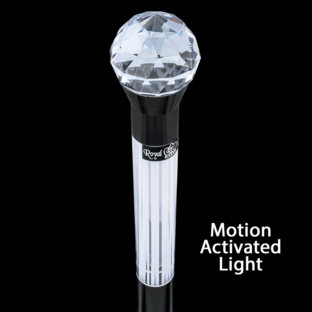 Light Up Crystal Ball Walking Cane with Wenge Wood Handle - LED Lucite Walking Stick for Seniors & Fashion Accessory - Perfect for Night Walks, Cosplay & Gifts