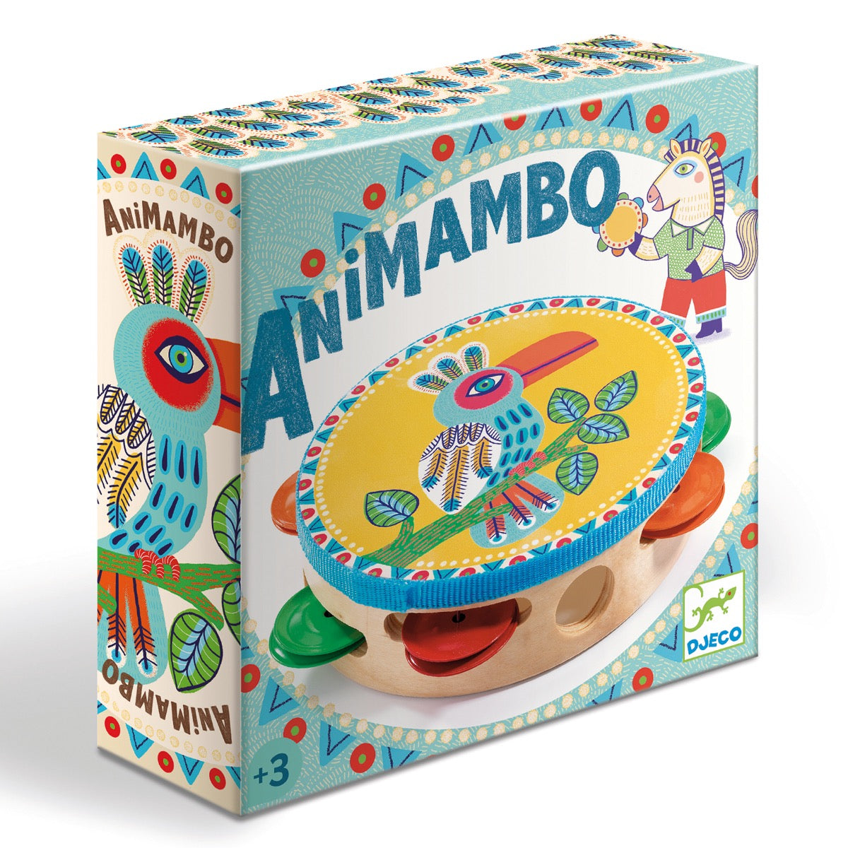 Djeco Animambo Wooden Tambourine - Musical Instrument for Kids, Toddler Percussion Toy with Colorful Design - Perfect for Music Class, Preschool Play & Birthday Parties
