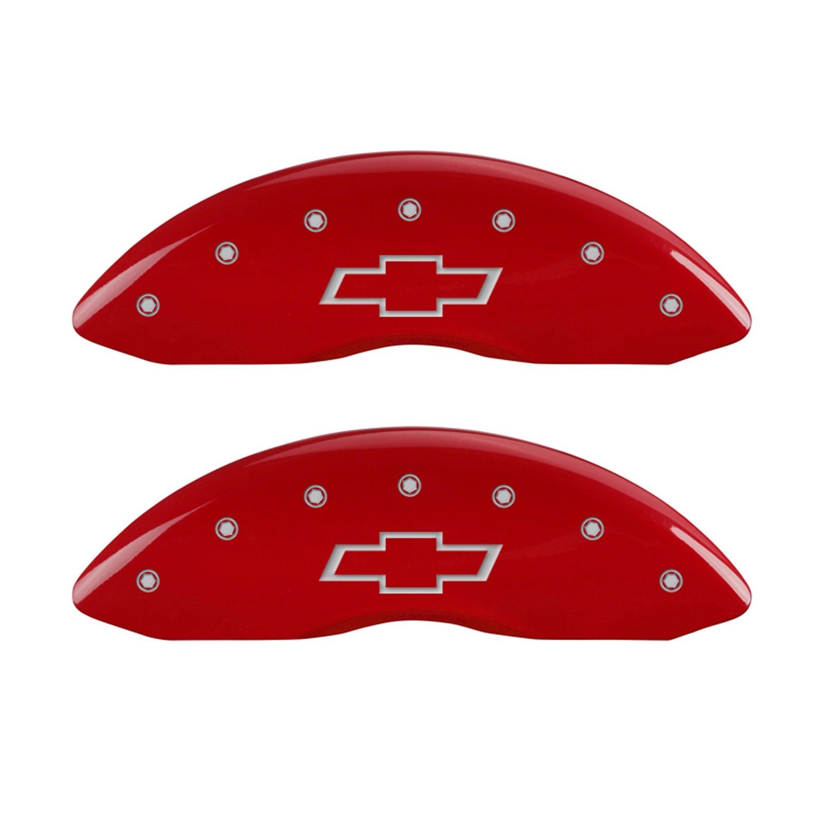 Red MGP Caliper Covers 14234SBOWRD - Brake Caliper Covers for 2015-2020 Chevrolet Suburban & Tahoe (Front/Rear, Set of 4) - Engraved with Bowtie Logo | Upgrade Your Vehicle's Appearance for Street & Show Cars